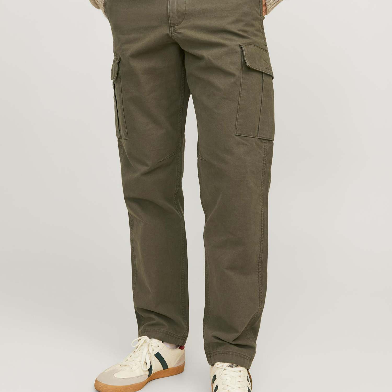 Jack & Jones Men's Regular Fit Pure Cotton Cargo Trousers - 30/34in - Khaki - Available at M&S