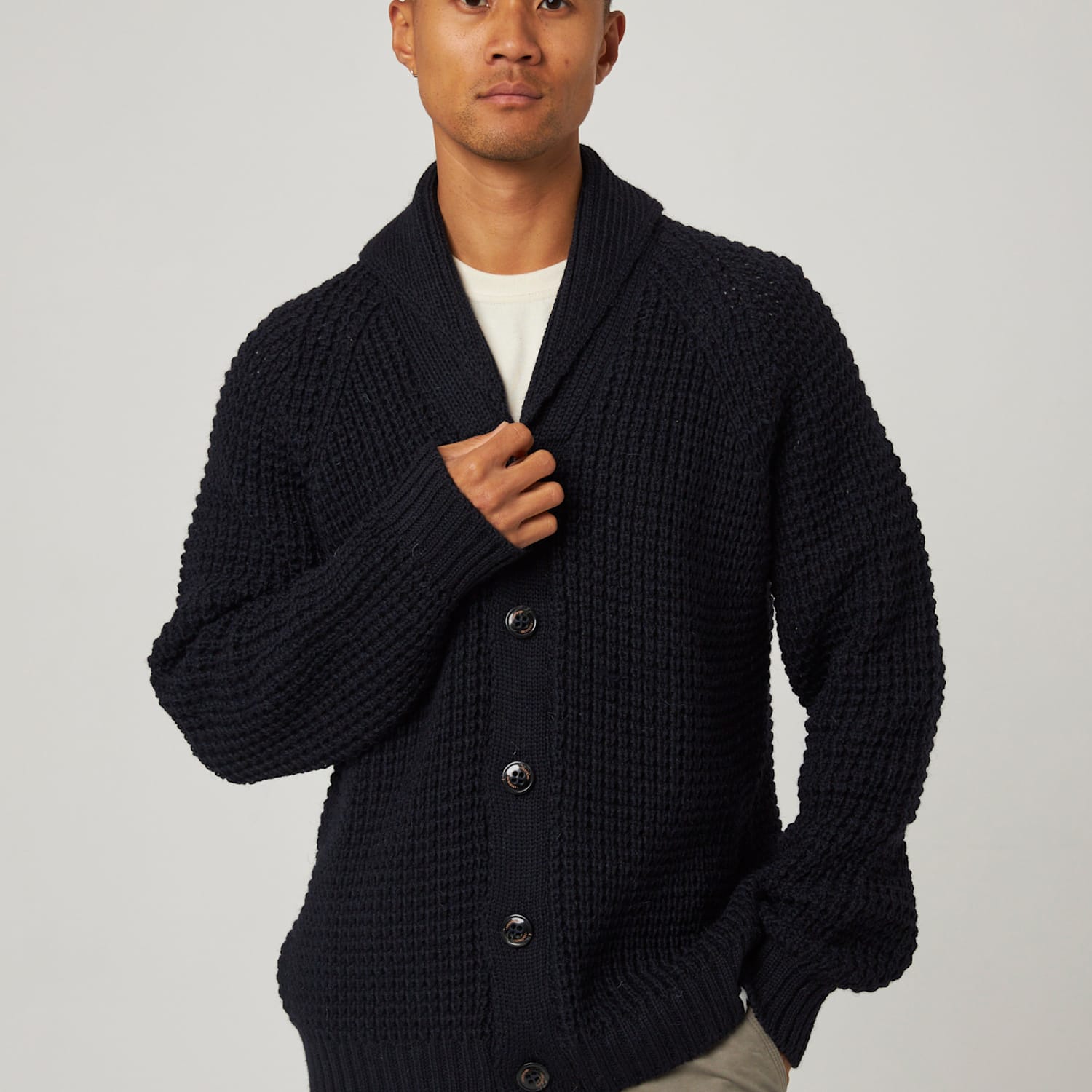 Peregrine Men's Waffle Shawl Cardigan - S - Navy - Available at M&S