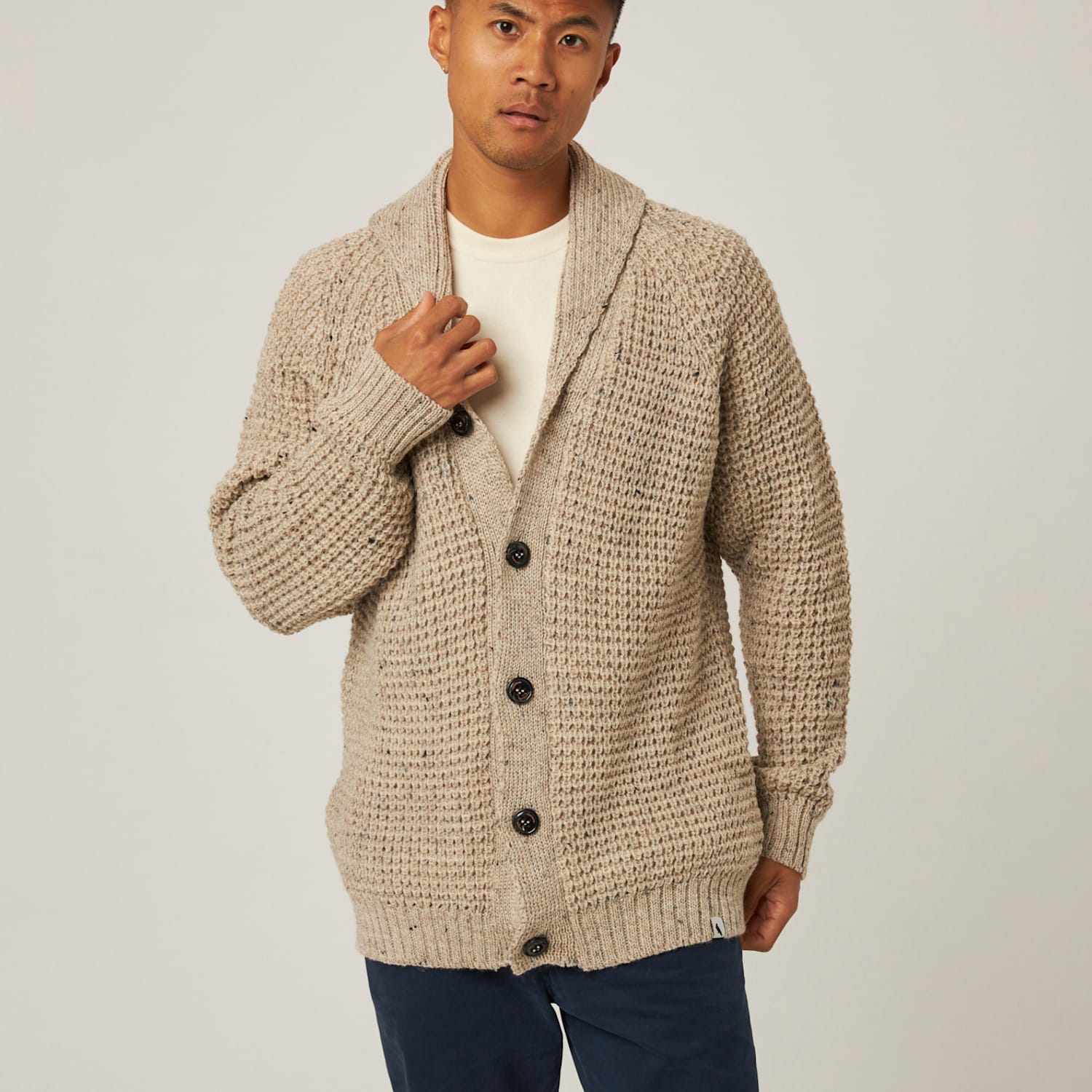 Peregrine Men's Waffle Shawl Cardigan - L - Cream - Available at M&S