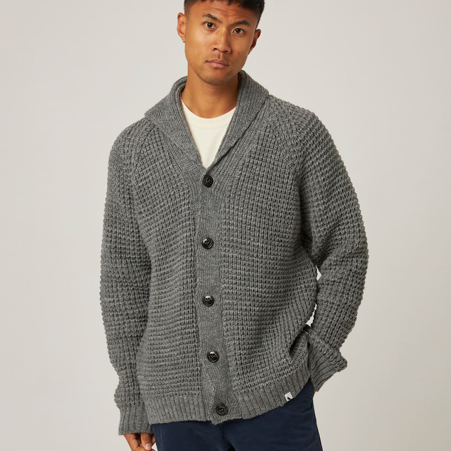 Peregrine Men's Waffle Shawl Cardigan - S - Dark Grey - Available at M&S