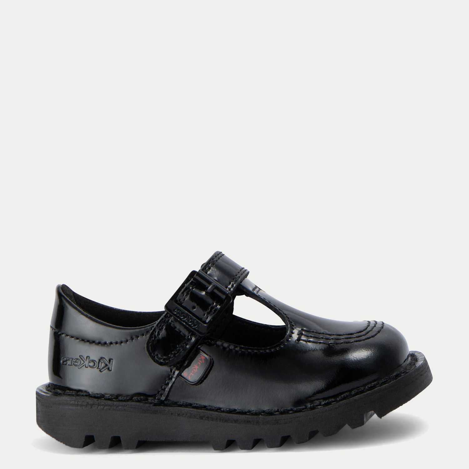 Kickers Girls Patent Riptape T-Bar School Shoes (7 Small - 12 Small) - Black - Available at M&S