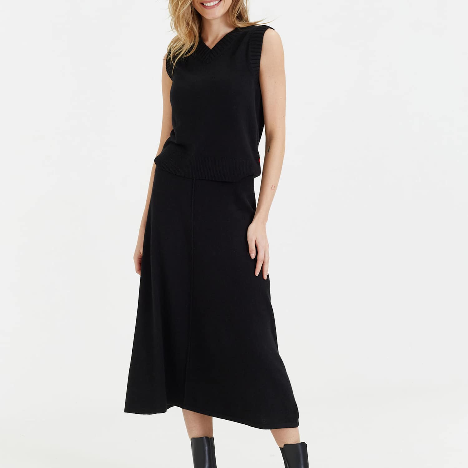 Chinti & Parker Women's Midi A-Line Skirt with Cashmere - Large - Black - Available at M&S