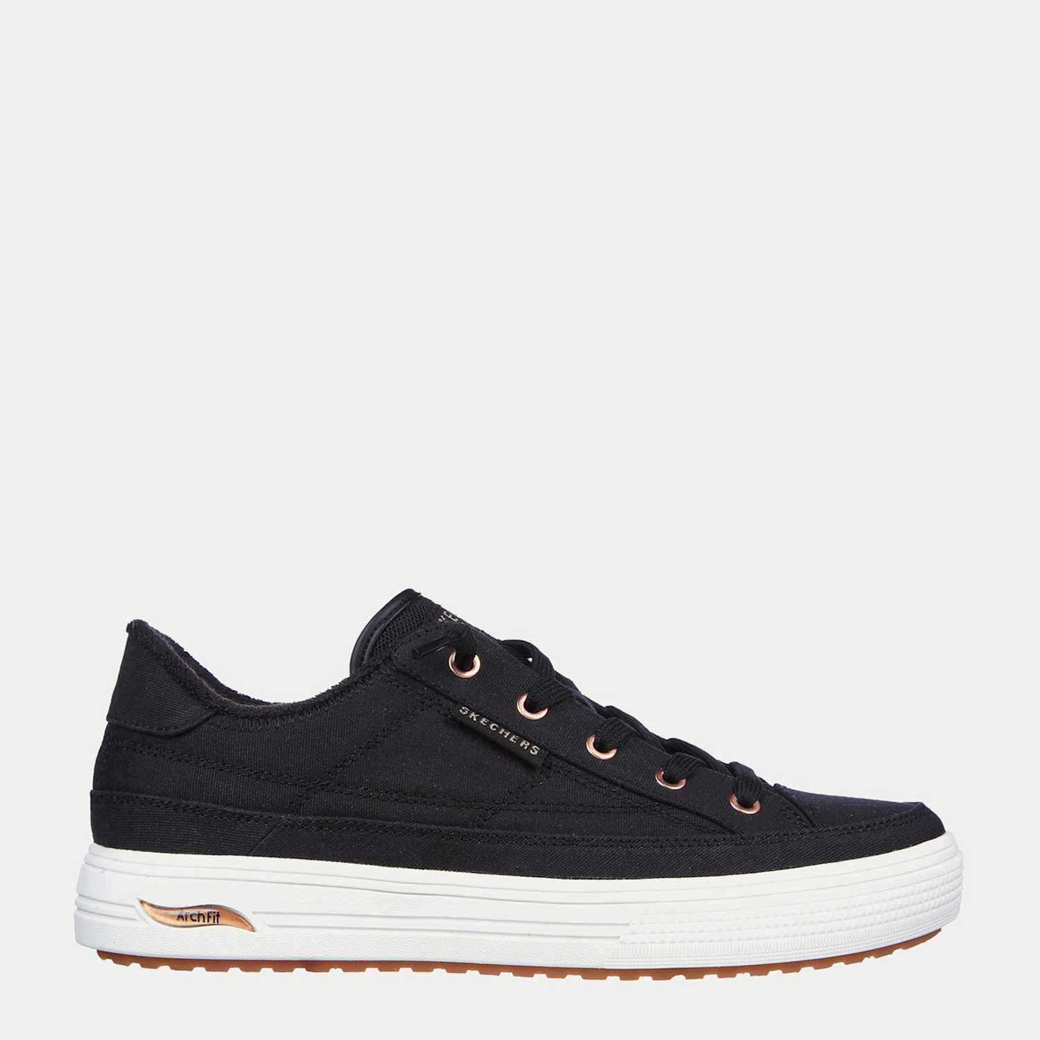 Skechers Women's Arch Fit Arcade Meet Ya There Canvas Trainers - 4 - Black - Available at M&S