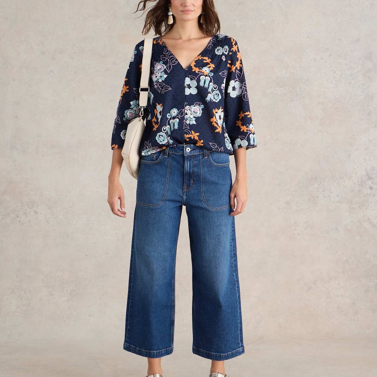 White Stuff Women's Mid Rise Wide Leg Cropped Jeans - 16 - Dark Denim - Available at M&S