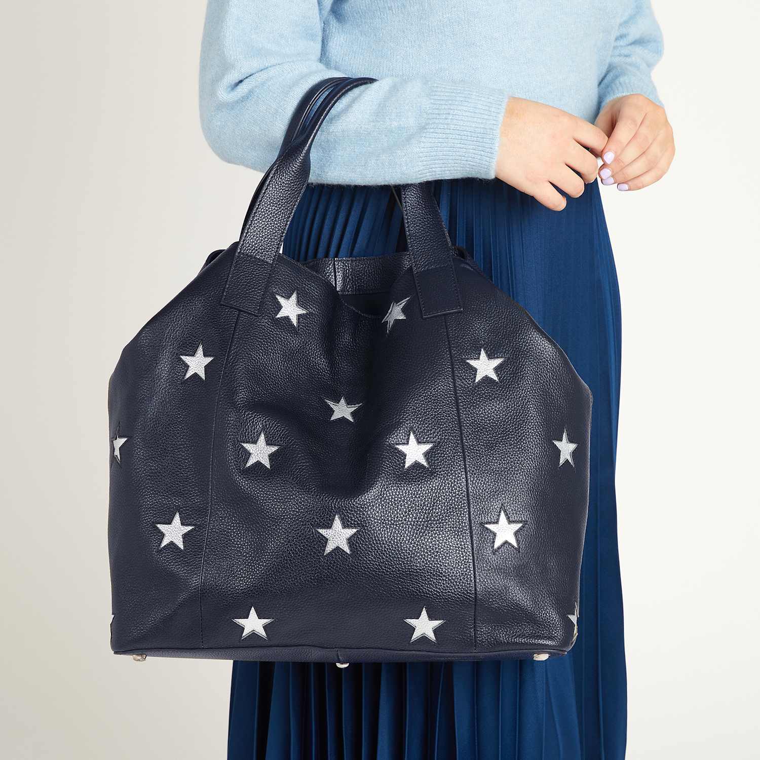 Jones Bootmaker Women's Leather Star Tote Bag - Navy Mix - Available at M&S