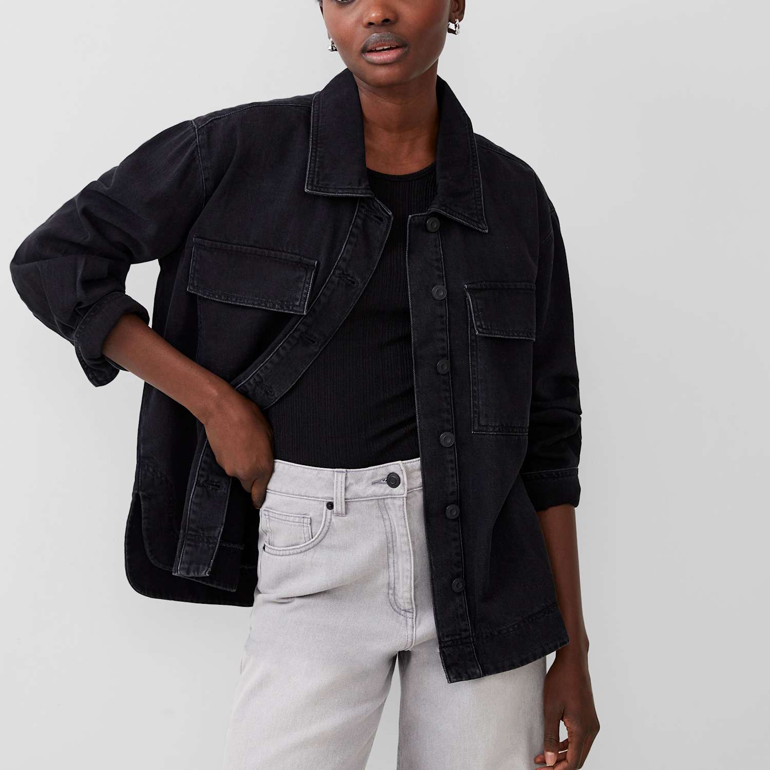 French Connection Women's Denim Collared Jacket - Extra Small - Black - Available at M&S