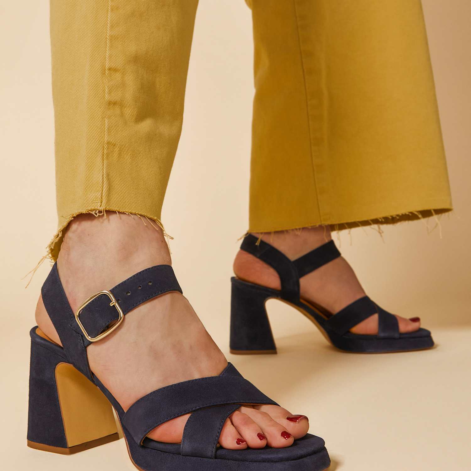 Jones Bootmaker Women's Suede Ankle Strap Block Heel Platform Sandals - 5 - Navy - Available at M&S