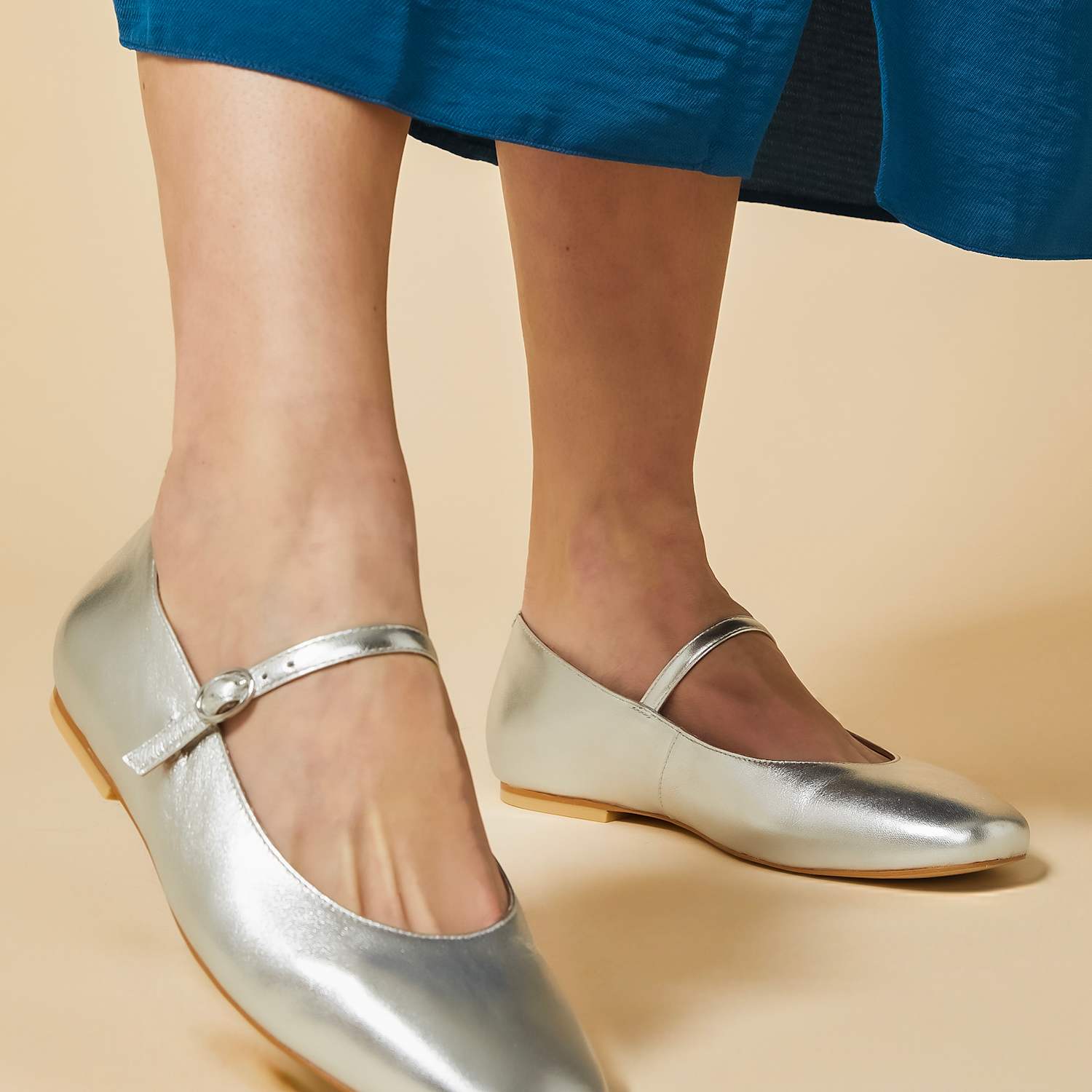 Jones Bootmaker Women's Leather Buckle Flat Pumps - 6 - Silver - Available at M&S