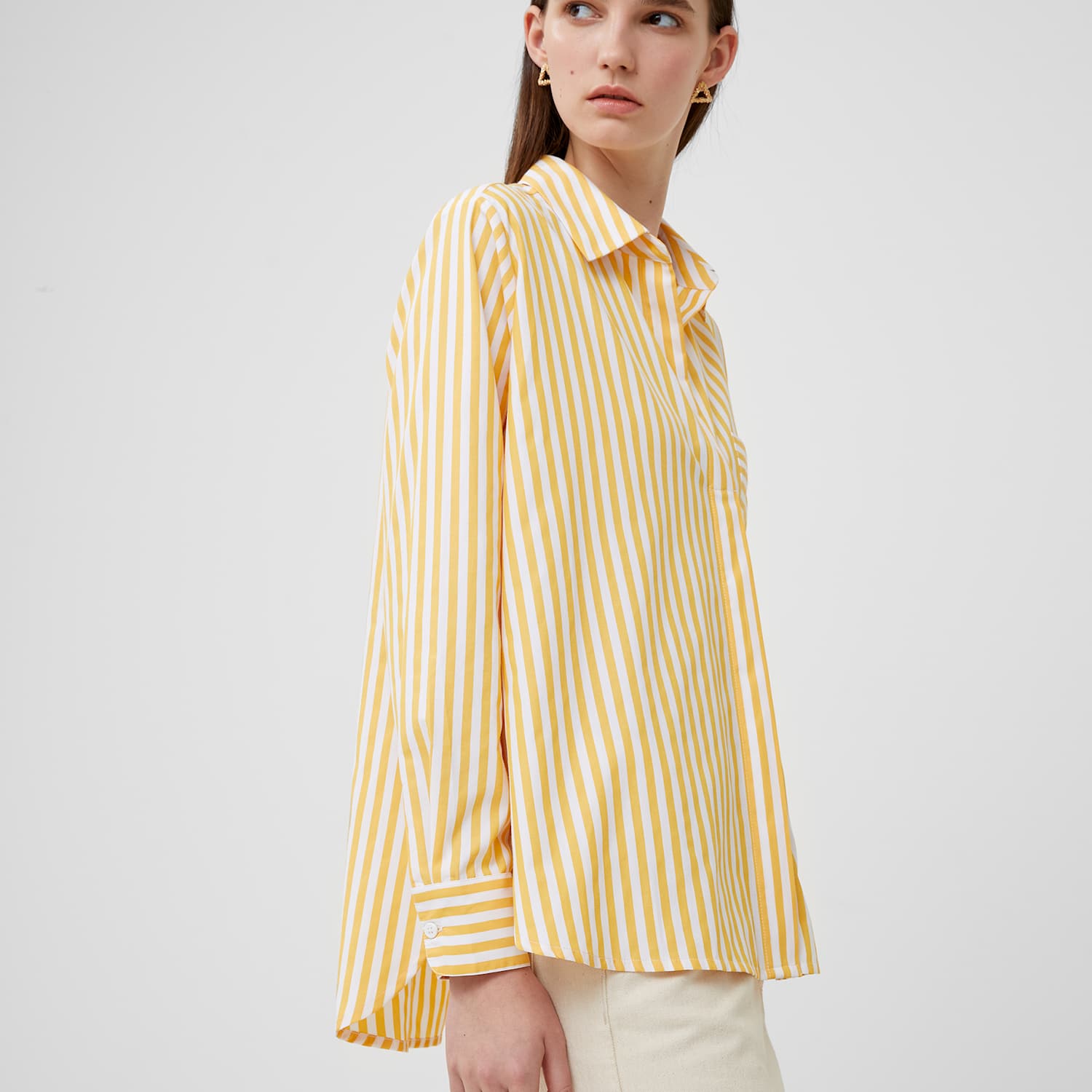 French Connection Women's Cotton Blend Striped Relaxed Popover Blouse - Small - Yellow Mix - Available at M&S