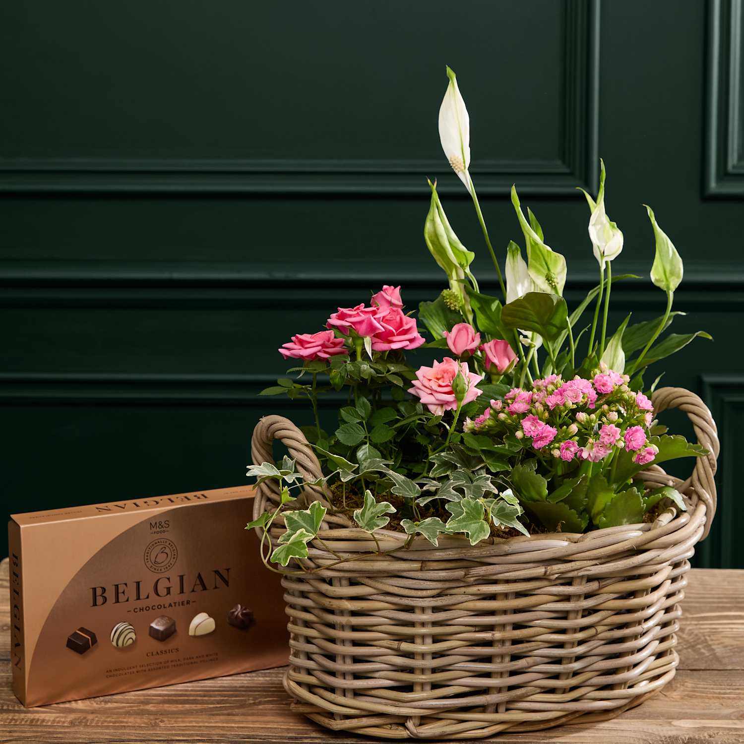 M&S Flower Market Mixed Rose in Kubu Basket with Chocolates
