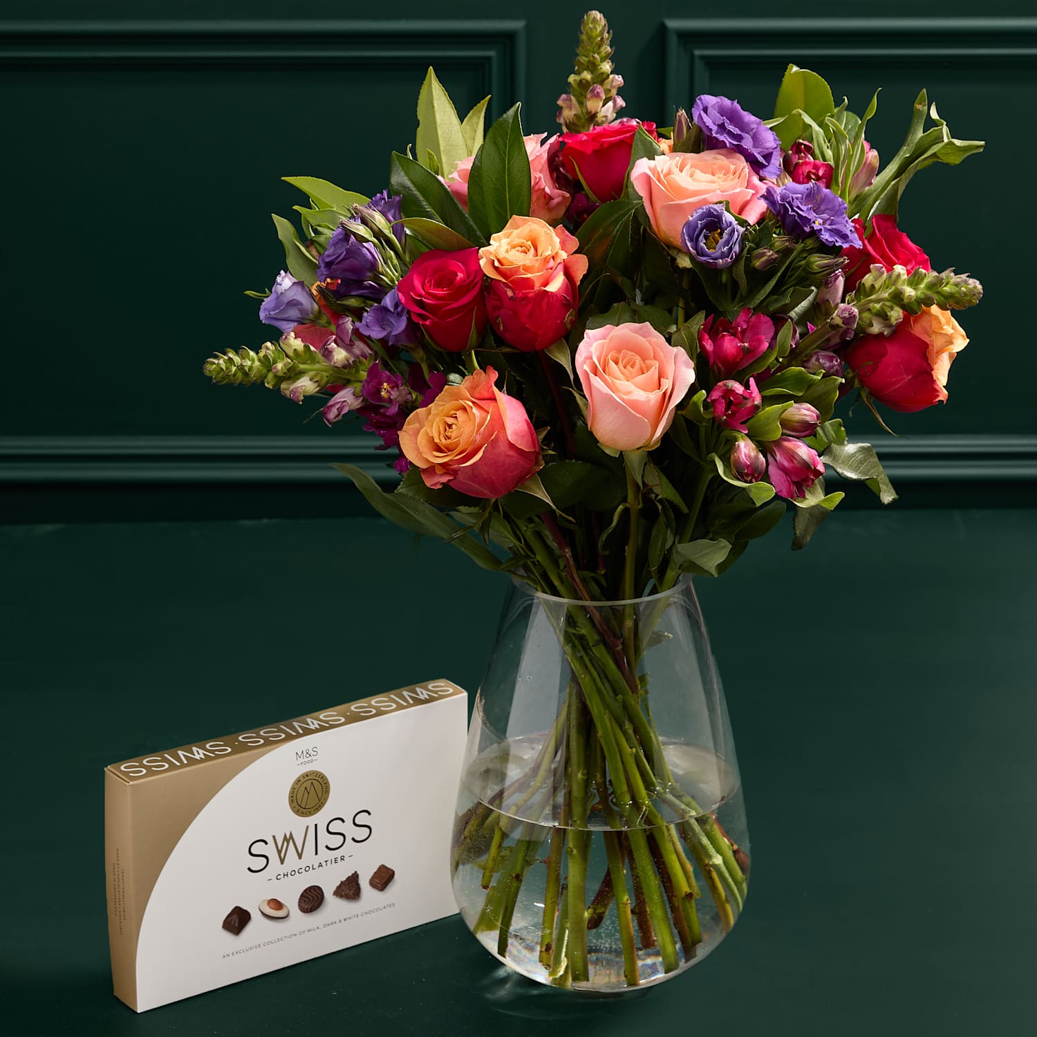 M&S Flower Market Bright Roses Bouquet with Swiss Chocolates