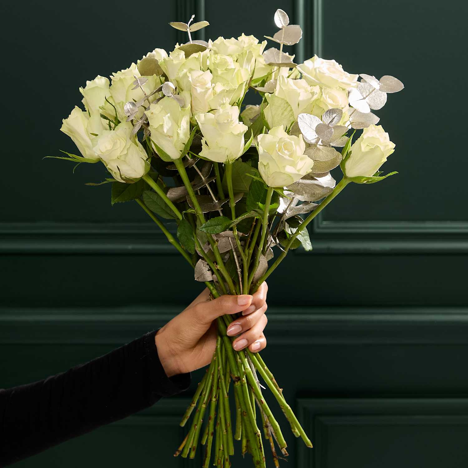 M&S Flower Market Festive White Rose & Champagne Eucalyptus Bouquet