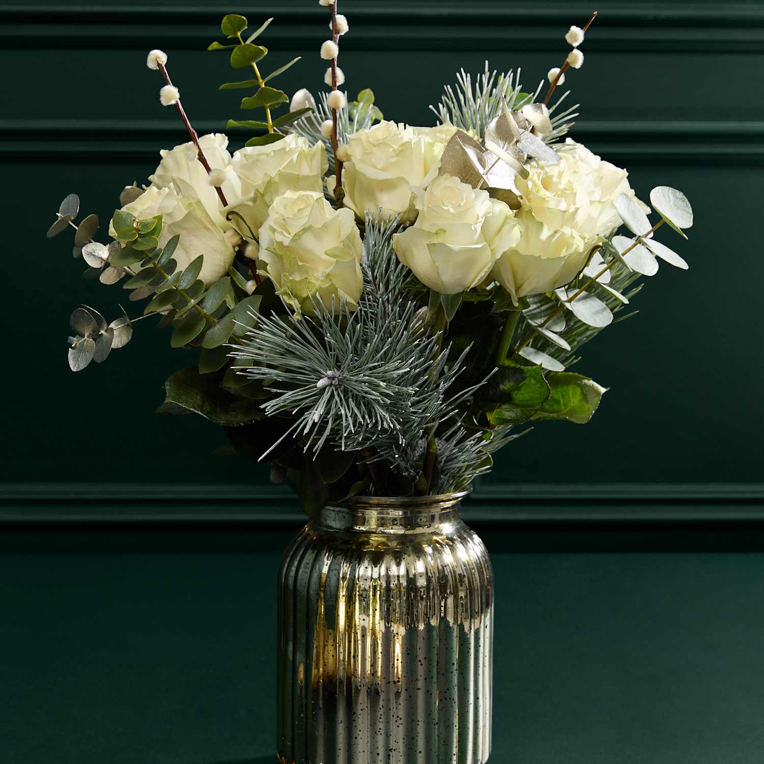 M&S Flower Market Luxury White Rose Christmas Bouquet with Vase