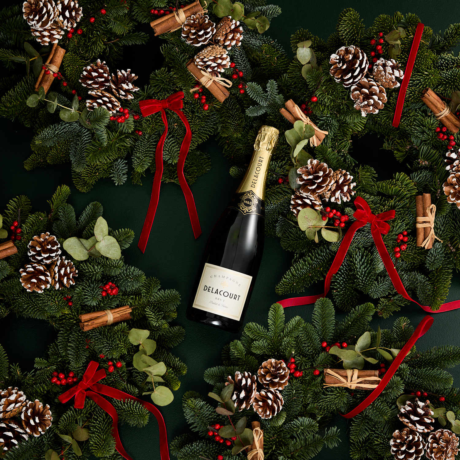 M&S Flower Market Real Christmas Wreath Making Kit for 4 with Delacourt Champagne
