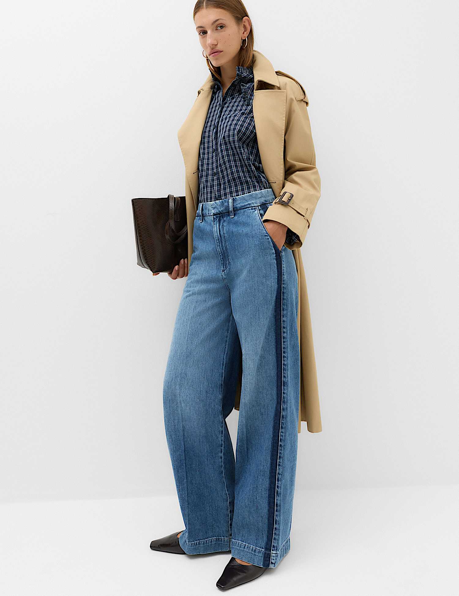 Womens M&S Premium High Rise Denim Trousers, Light Indigo