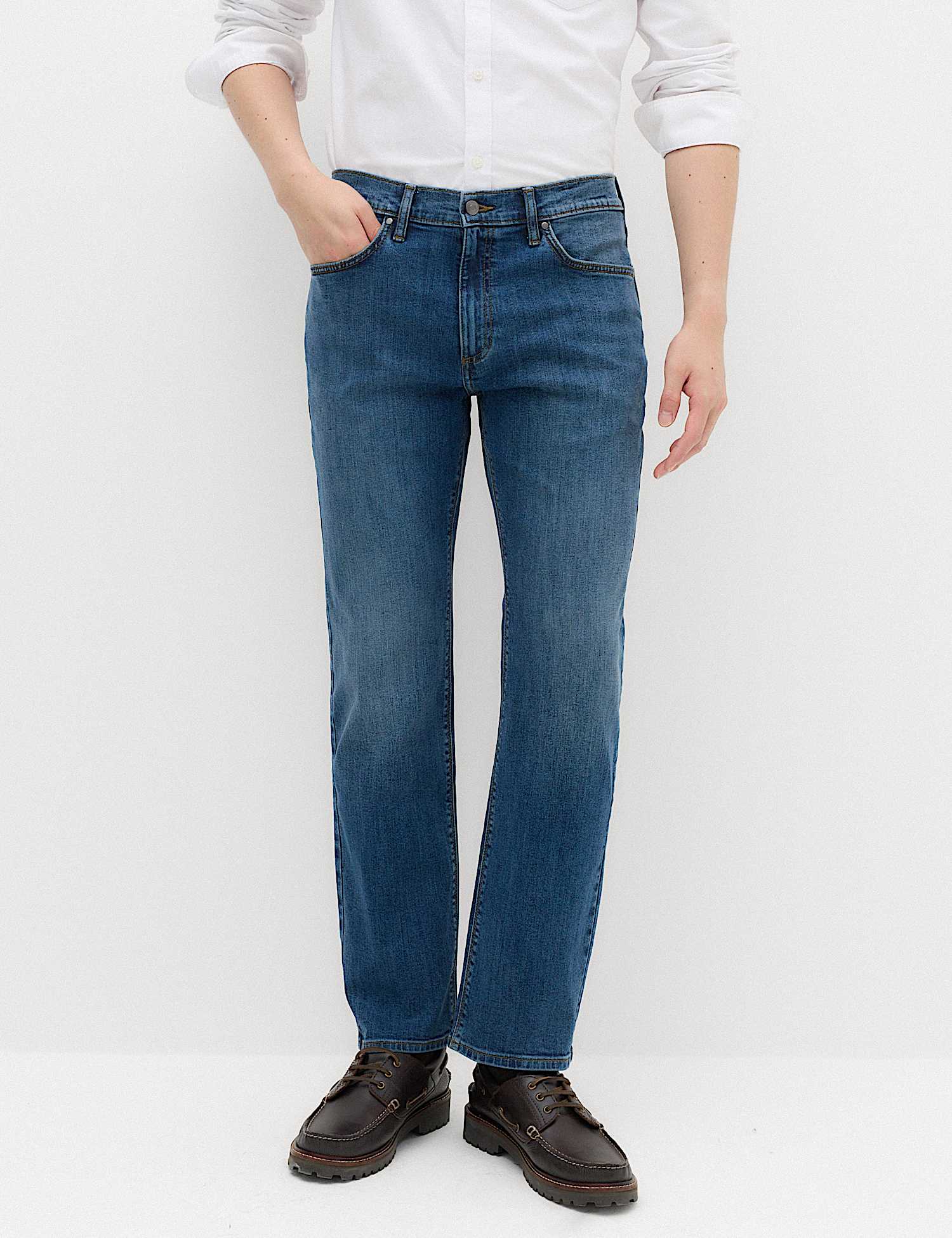 Mens M&S Straight Fit Stretch Jeans, Blue Denim