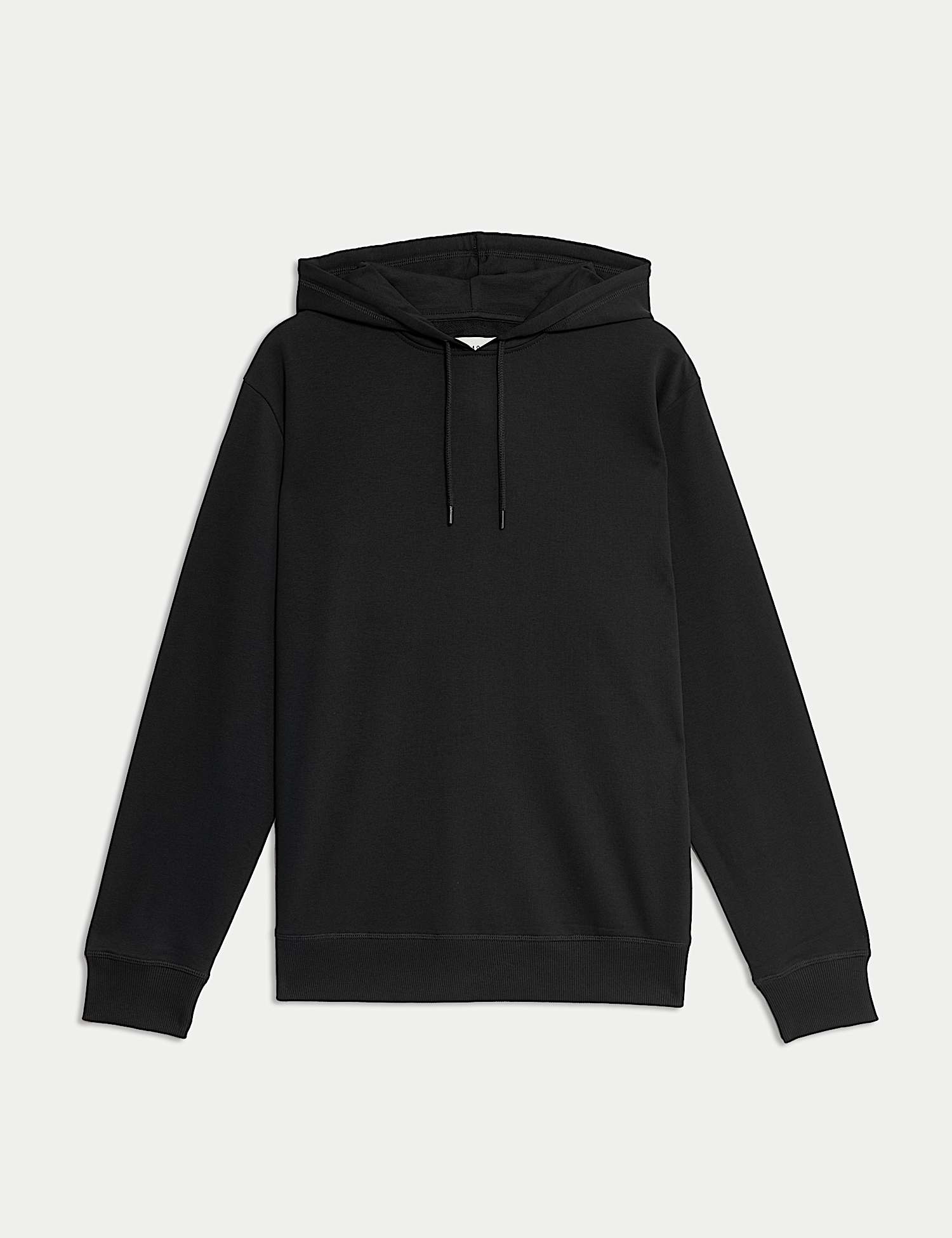 Mens M&S Cotton Rich Lightweight Hoodie, Black