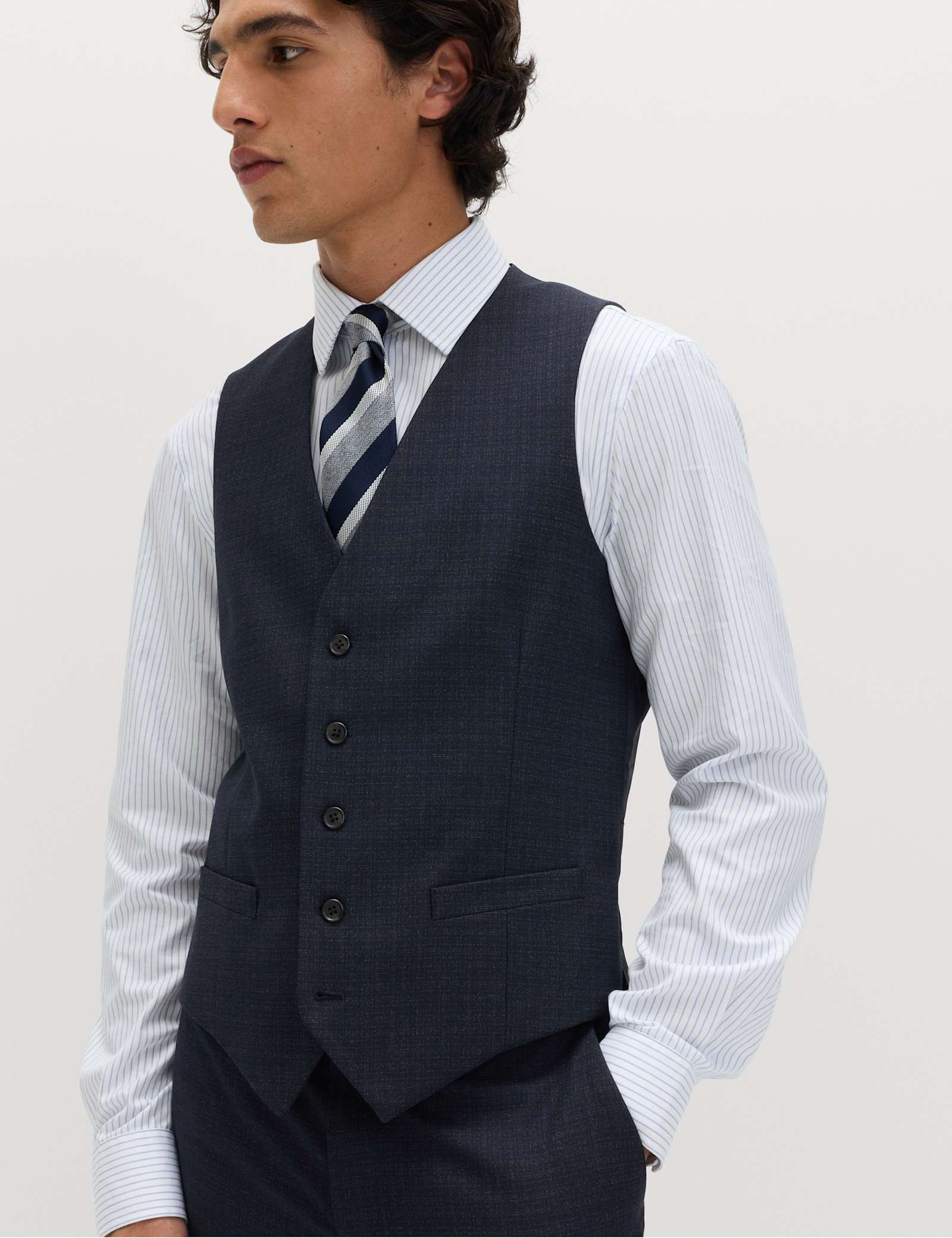 3 Piece Slim Fit Textured Stretch Suit - image 3