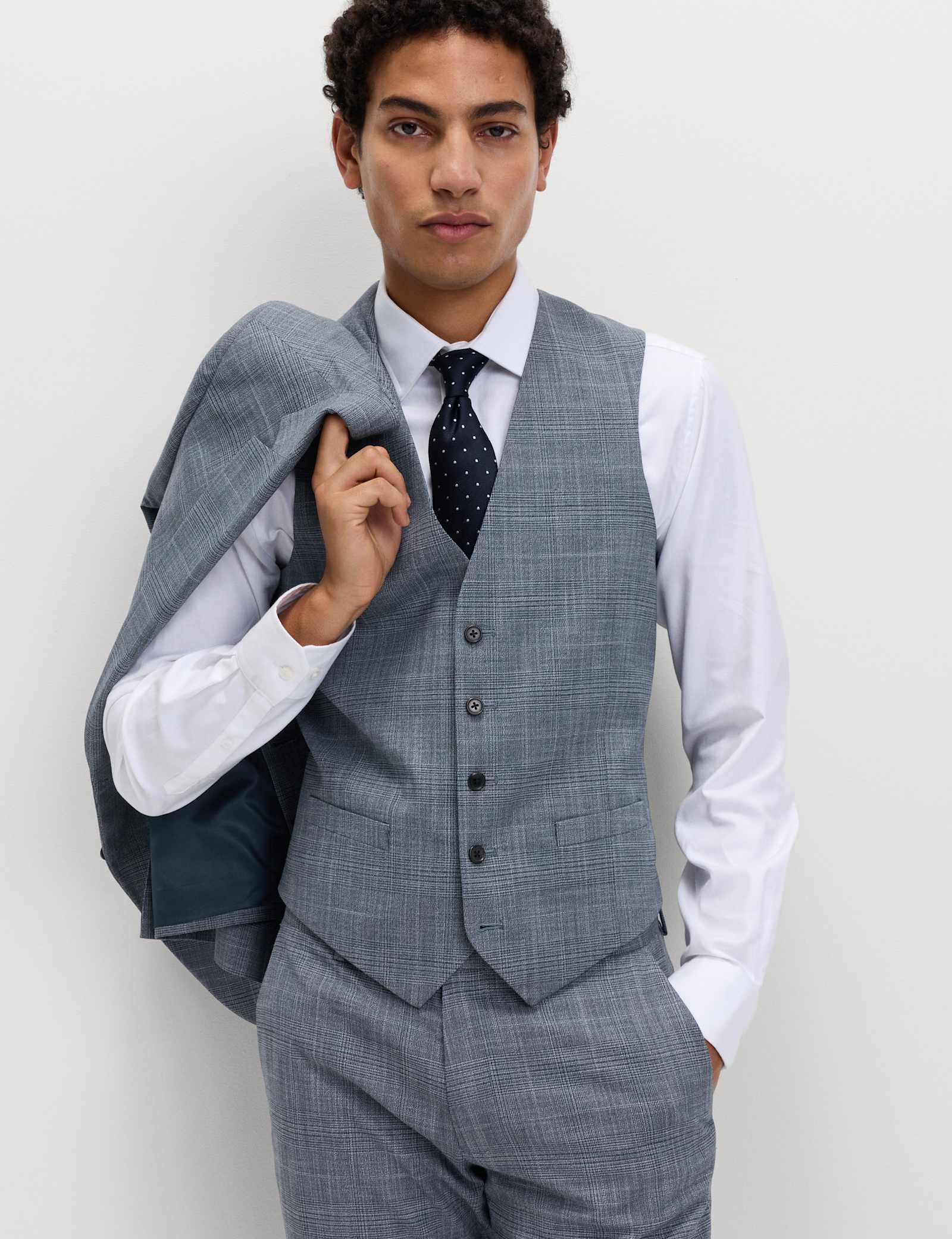 3 Piece Tailored Fit Check Stretch Suit - image 4