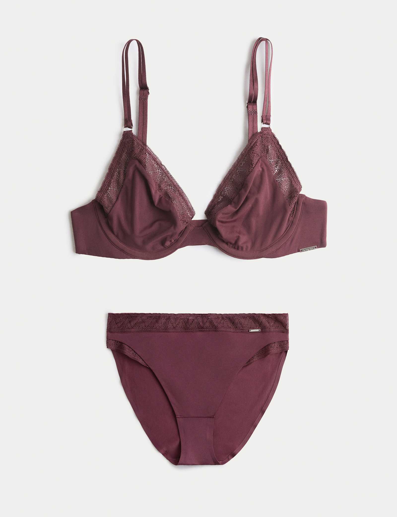 Boston Microfibre Lace Trim Wired Plunge Bra Set - image 2