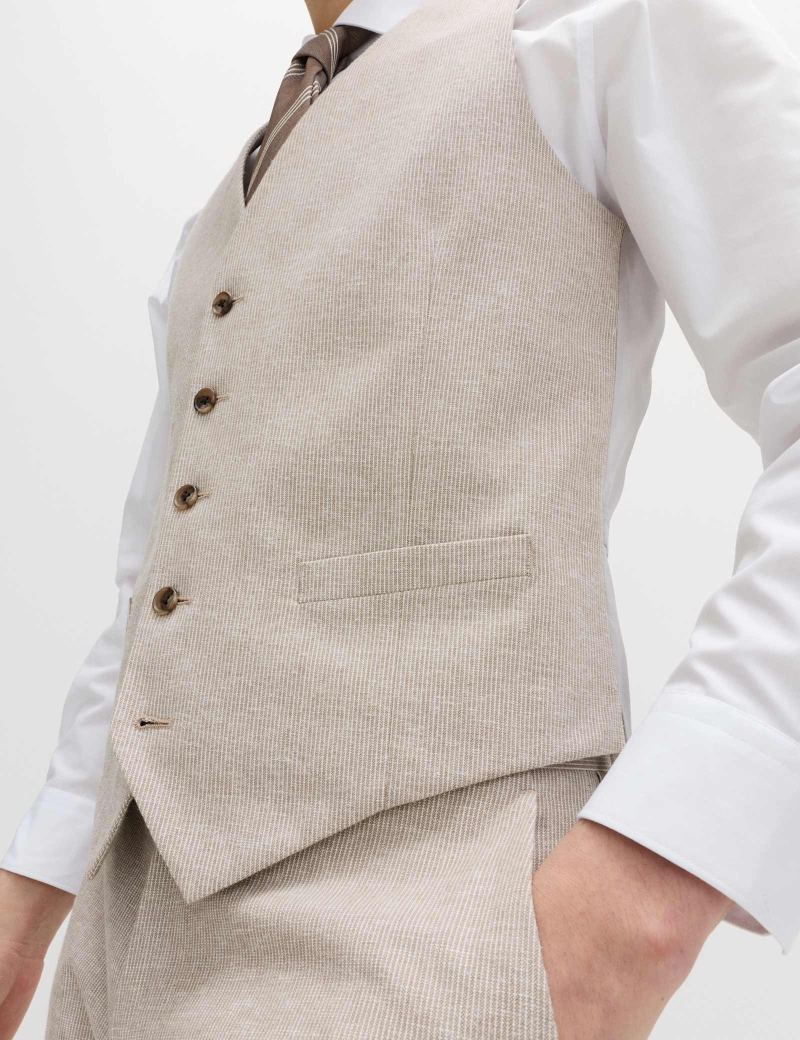 3 Piece Tailored Fit Cotton Linen Striped Suit - image 5
