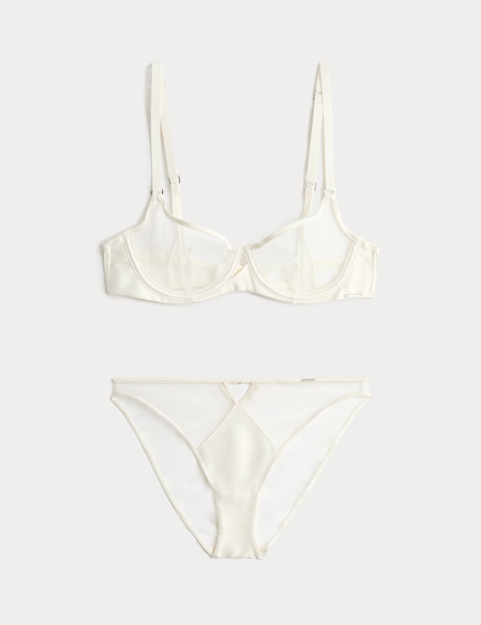 Black Label Satin & Mesh Wired Demi Cup Bra Set A-DD - image 2