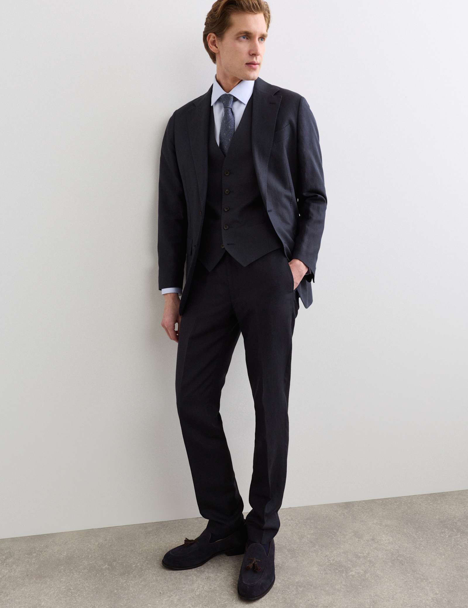 3 Piece Tailored Fit Italian Silk & Linen Suit - image 5