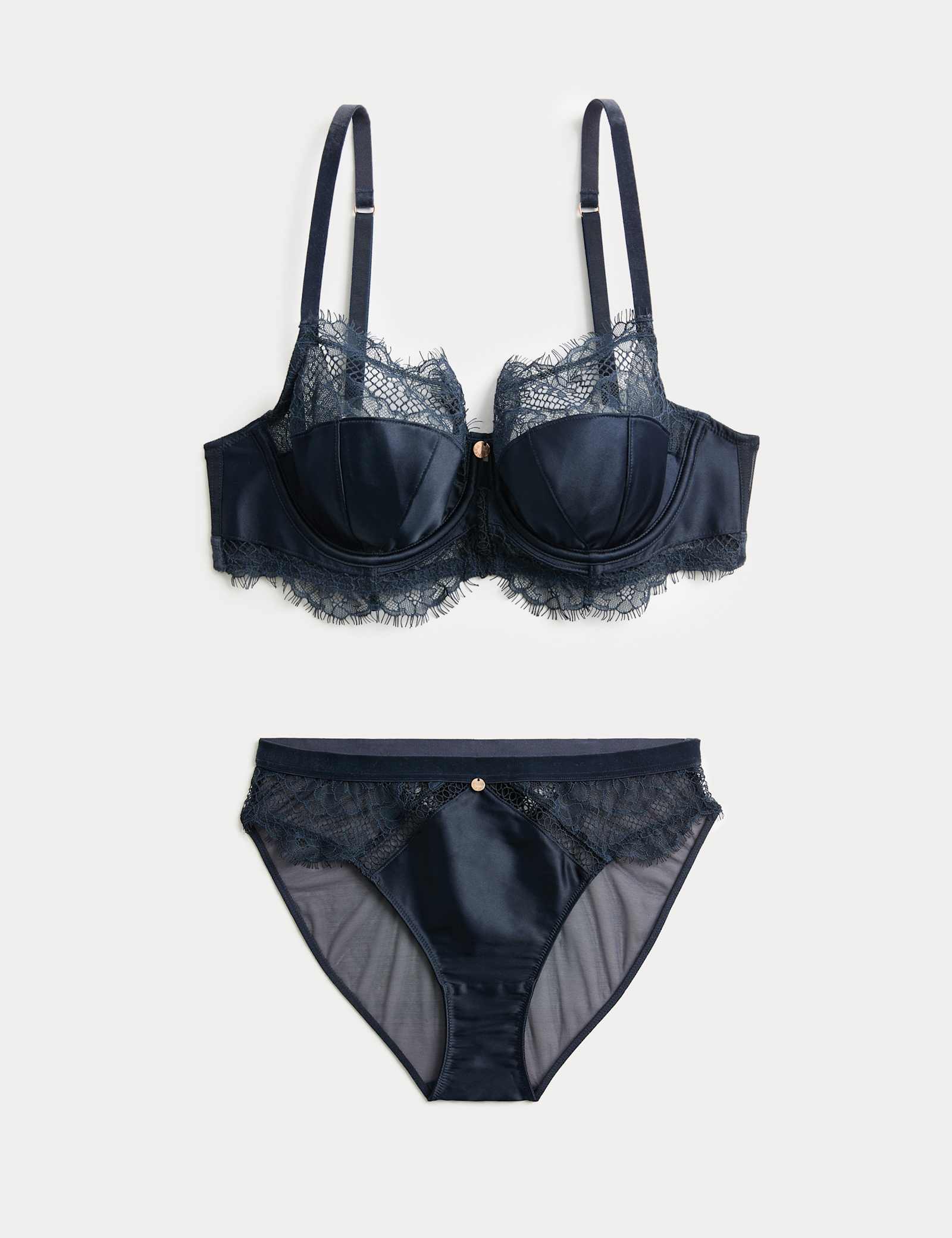 Saffron Satin & Lace Wired Balcony Bra Set A-E - image 2