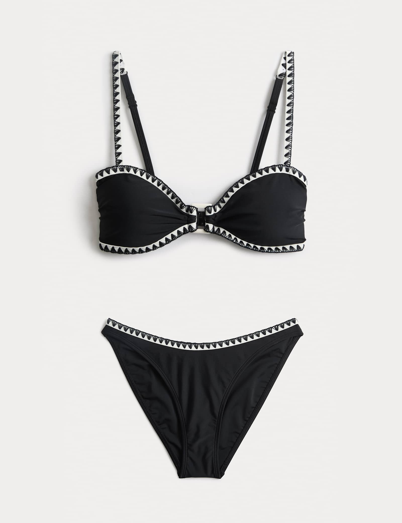 Blanket Stitch Padded Ring Detail Bandeau Bikini Set - image 3