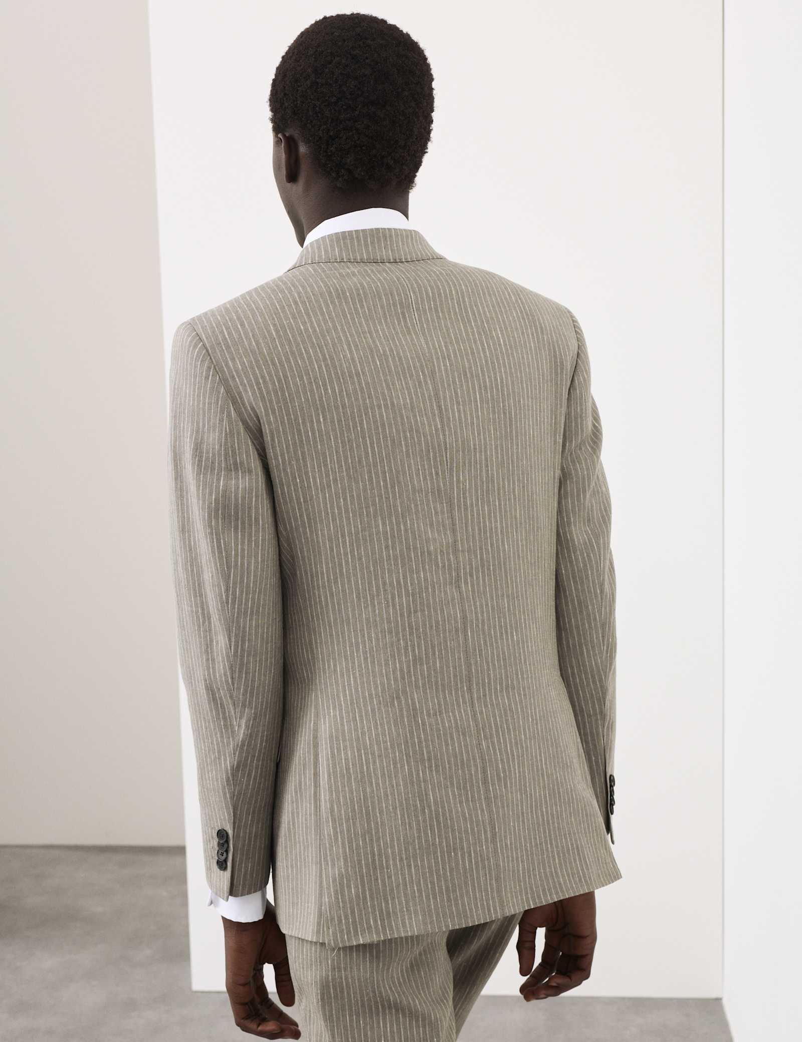 2 Piece Tailored Fit Italian Performance Linen Blend Pinstripe Suit - image 4