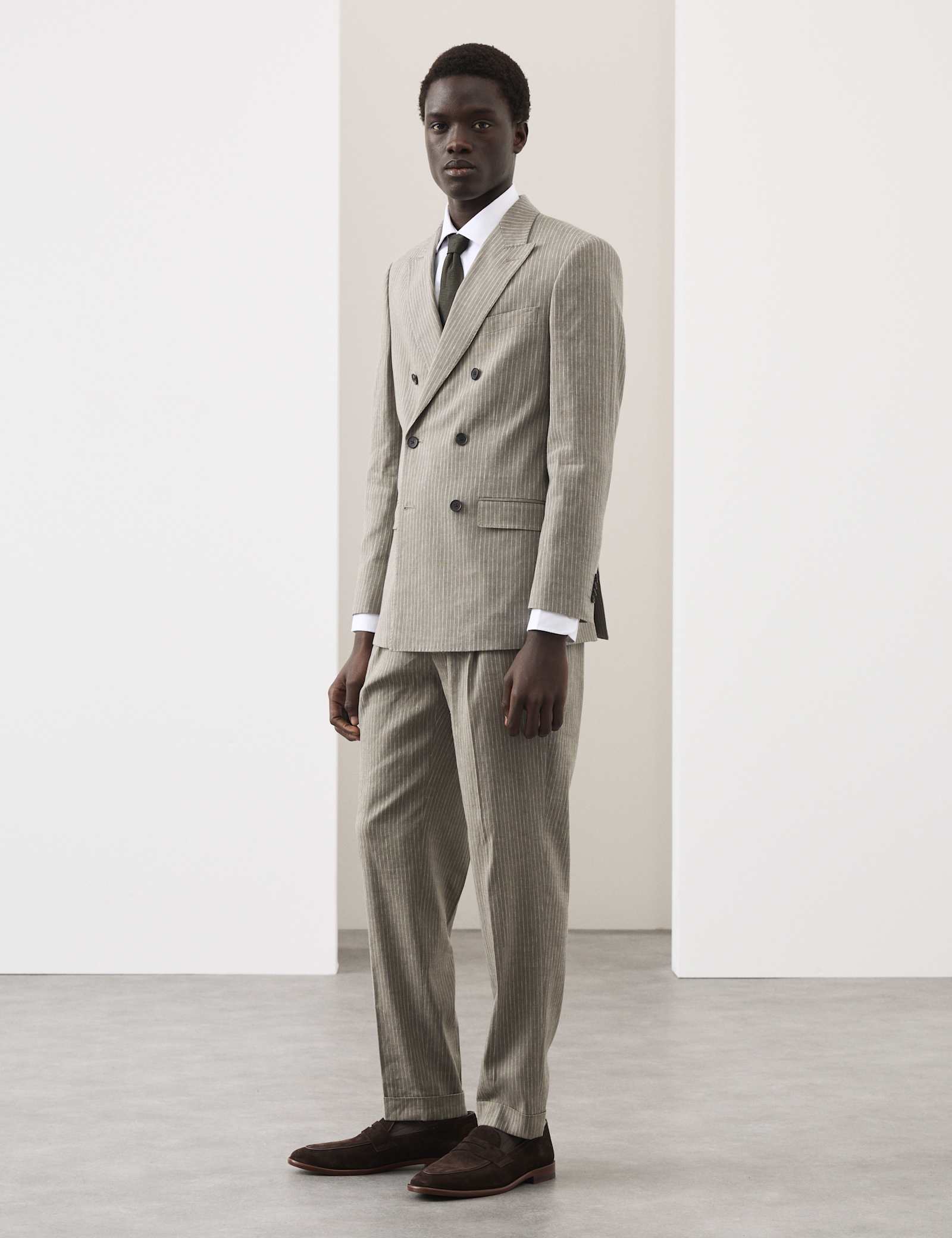 2 Piece Tailored Fit Italian Performance Linen Blend Pinstripe Suit - image 2