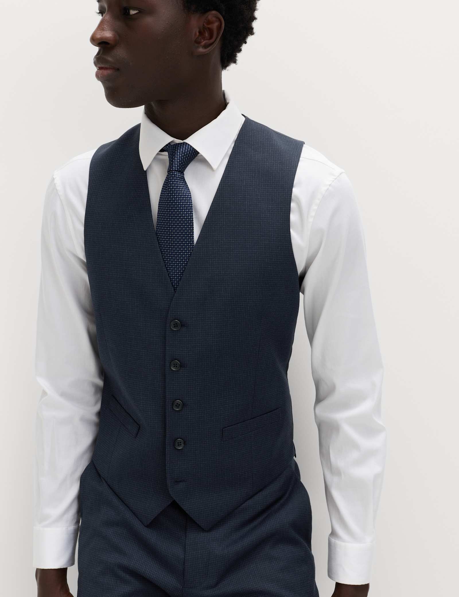 3 Piece Skinny Fit Grid Check Stretch Suit - image 4