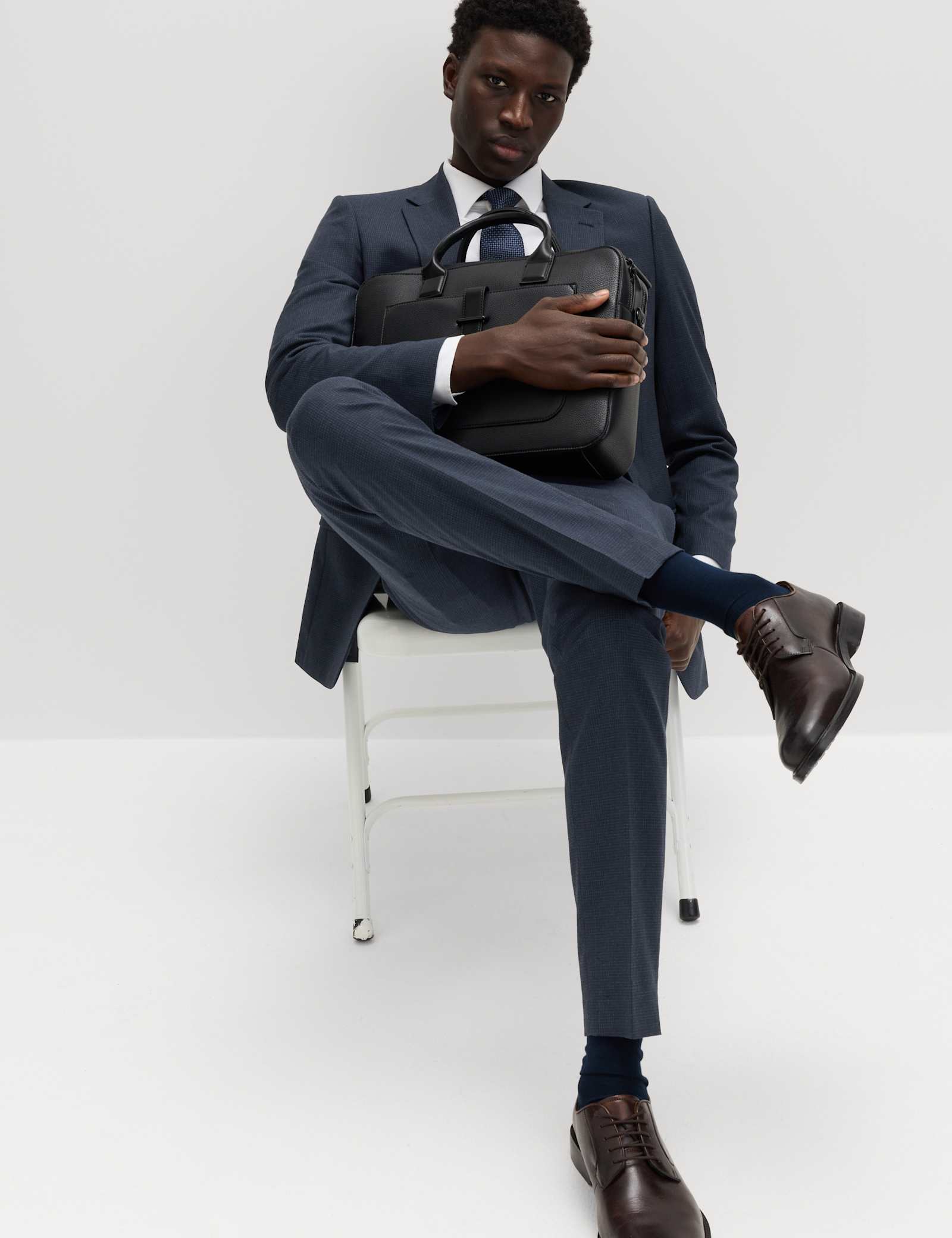 3 Piece Skinny Fit Grid Check Stretch Suit - image 5