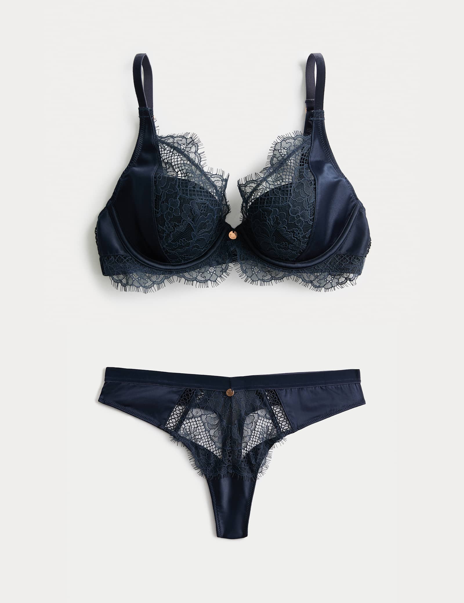 Saffron Satin & Lace Wired Plunge Bra Set A-E - image 2