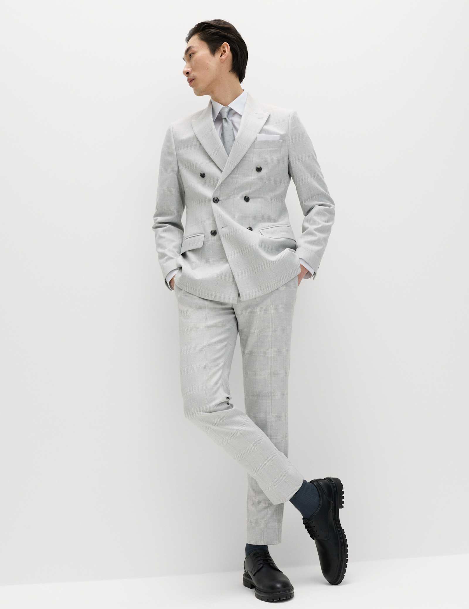 2 Piece Slim Fit Check Double Breasted Suit - image 4