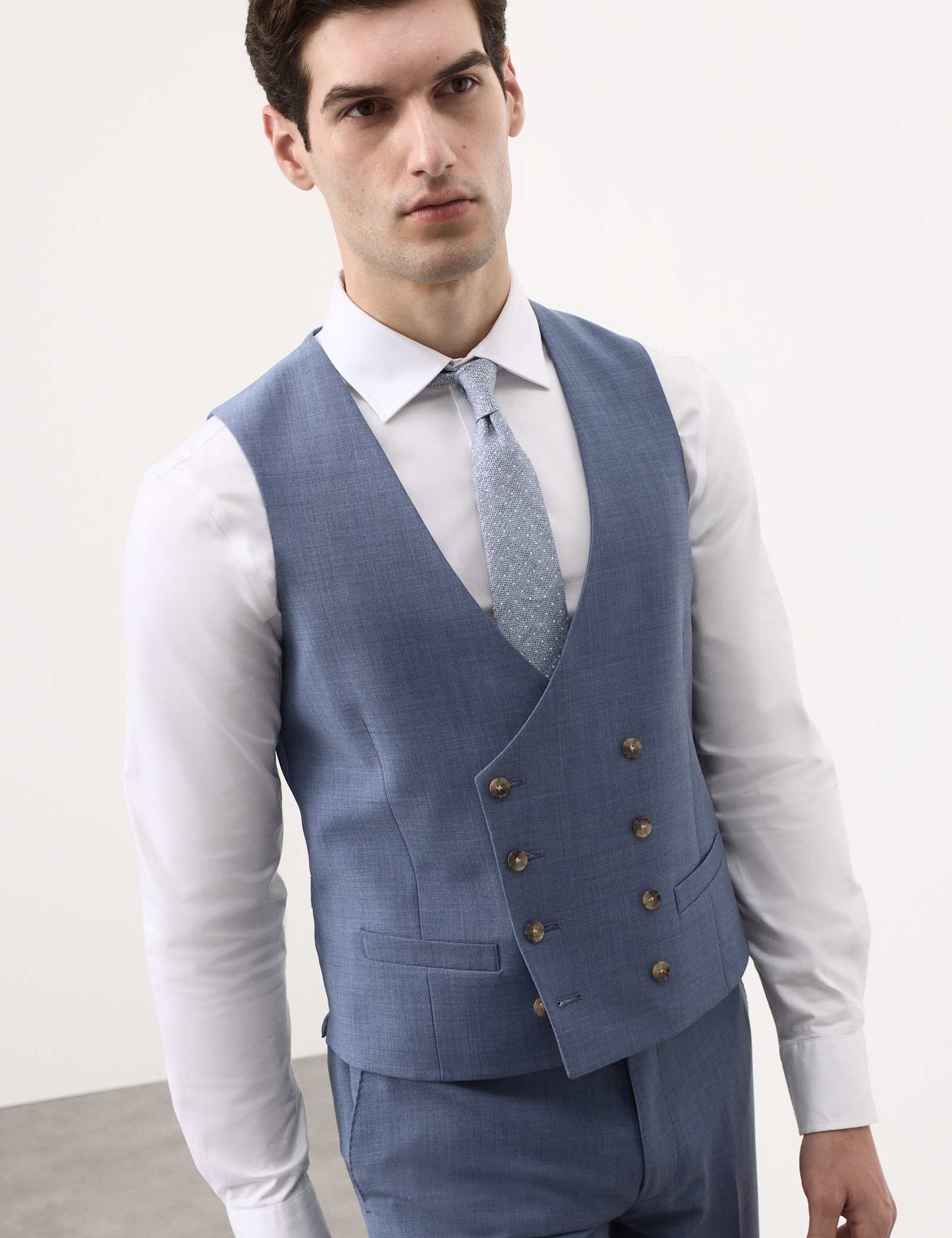 3 Piece Tailored Fit Wool Blend Hopsack Stretch Suit - image 2