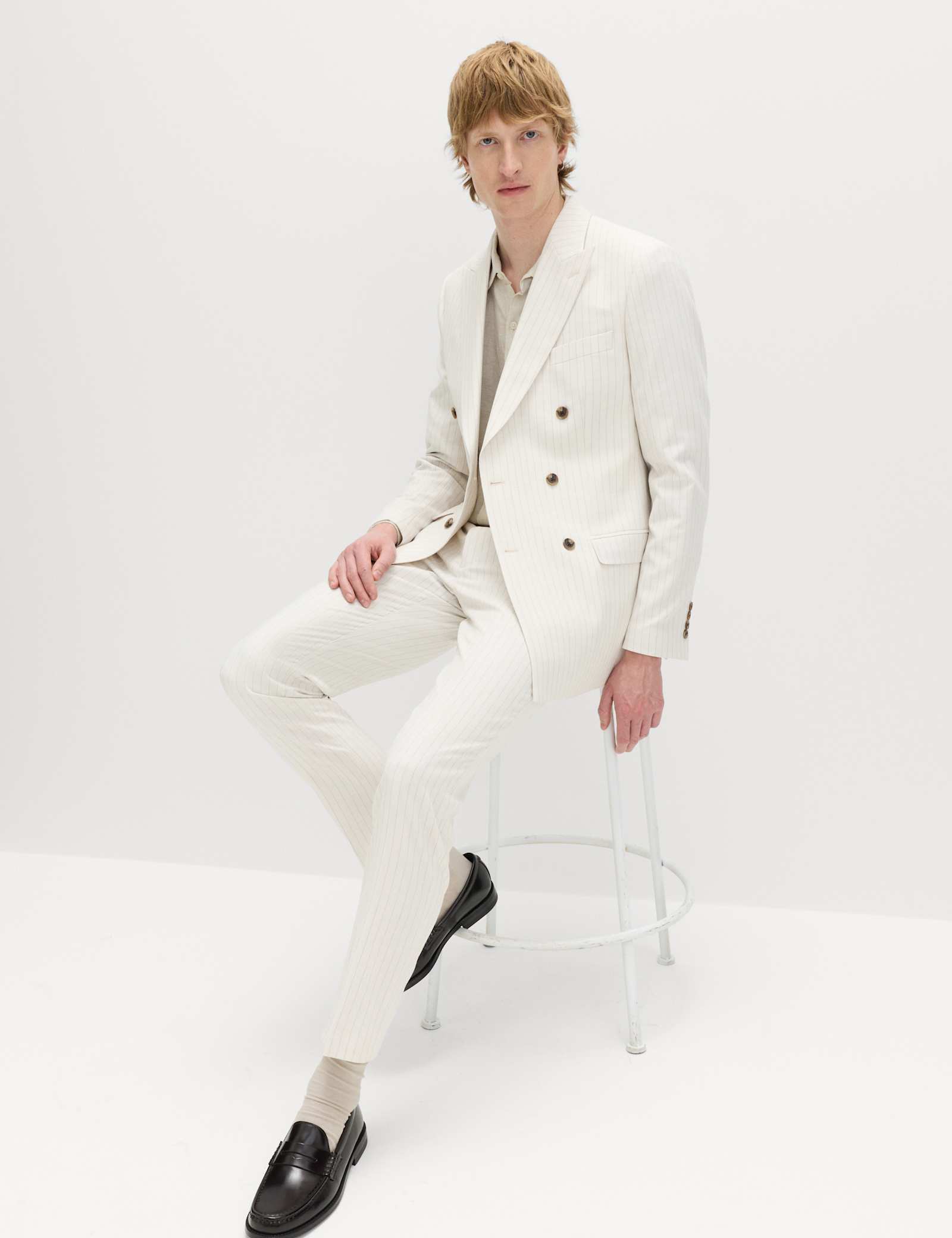 2 Piece Slim Fit Pinstripe Double Breasted Suit - image 3