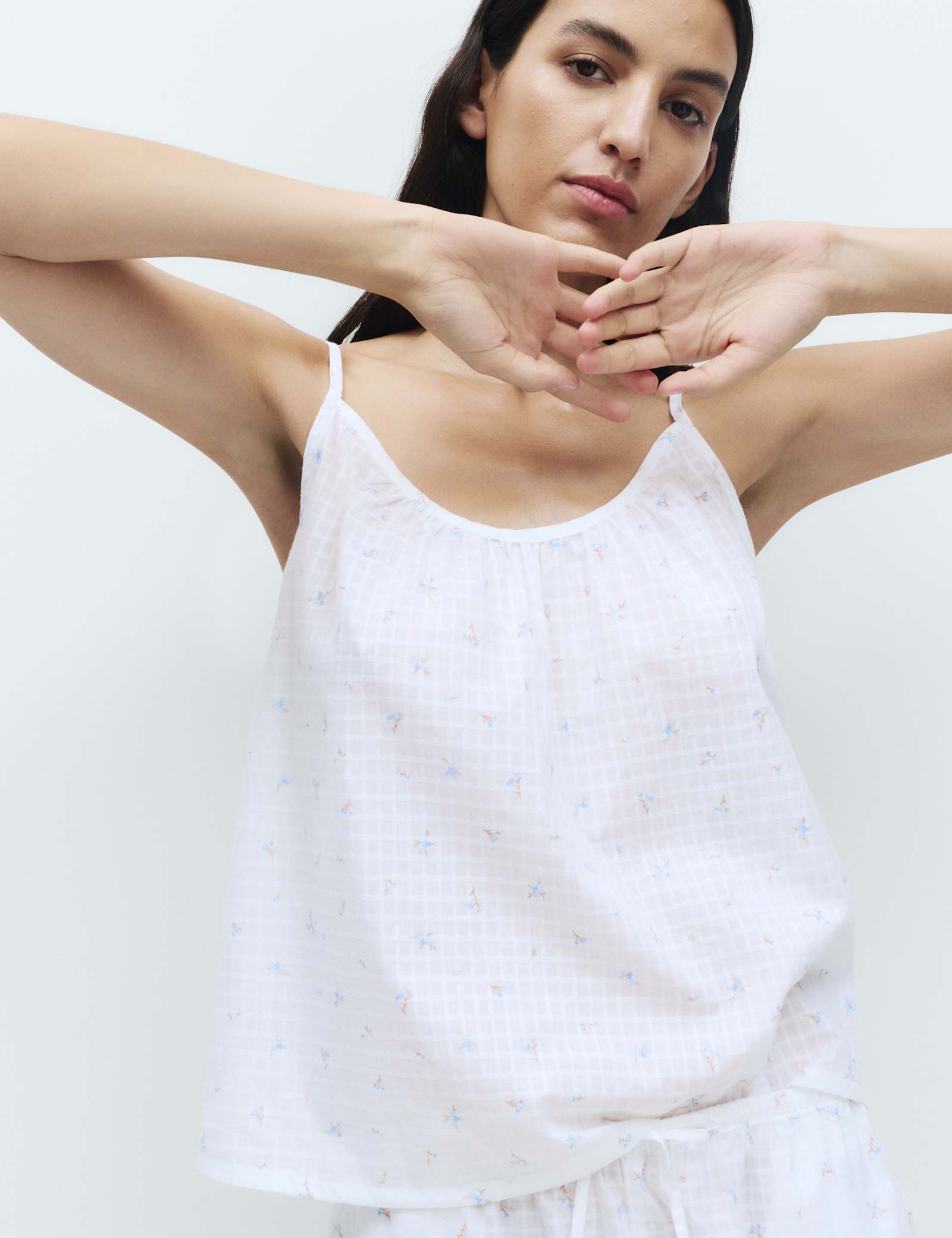 Pure Cotton Dobby Grid Ditsy Print Cami Top Set - image 4