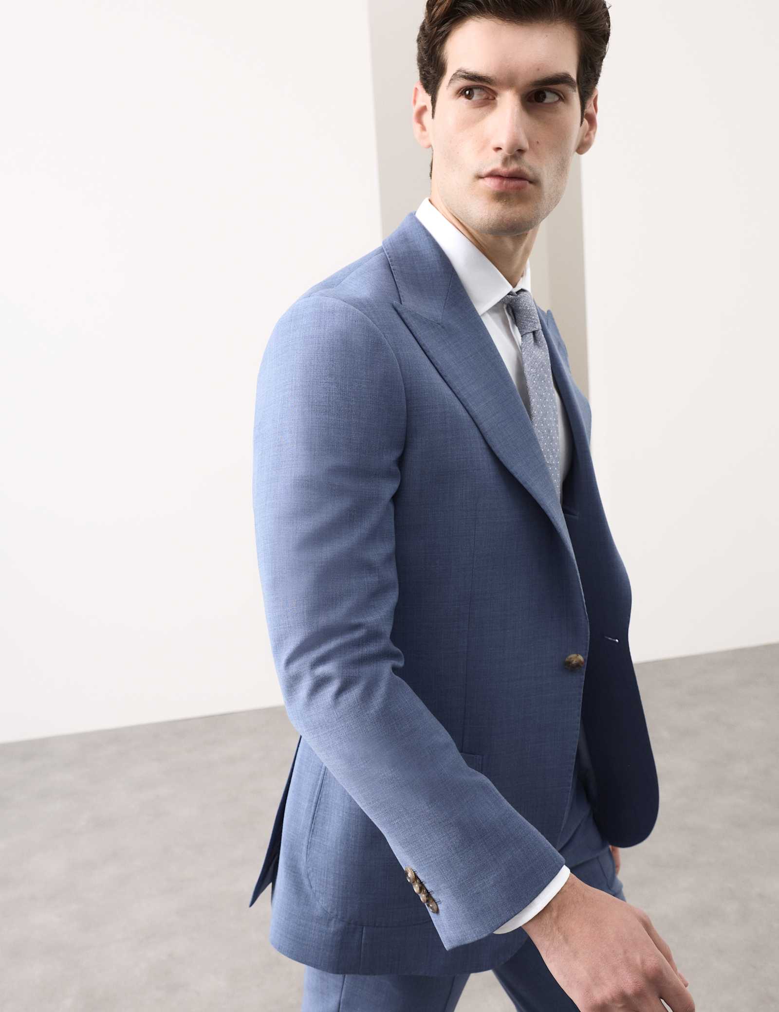 2 Piece Tailored Fit Wool Blend Hopsack Stretch Suit - image 2