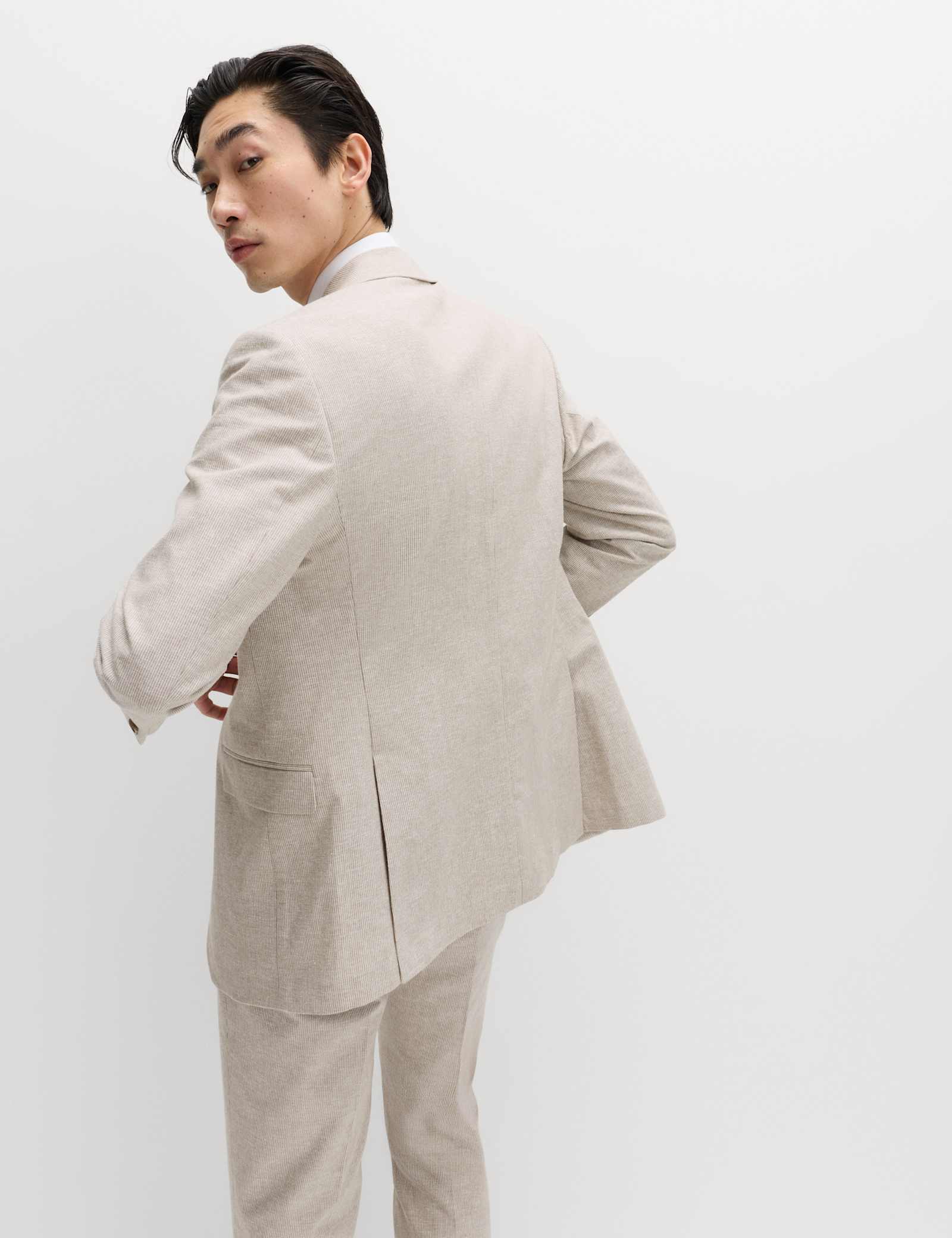 2 Piece Tailored Fit Cotton Linen Striped Suit - image 3