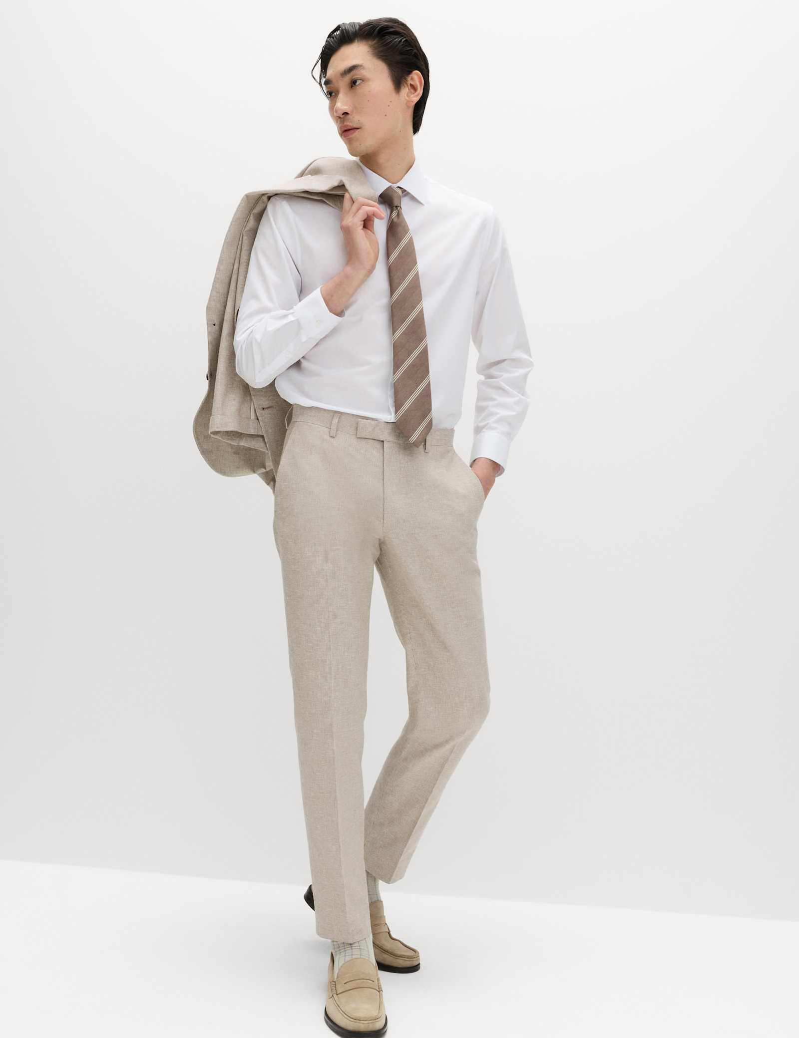2 Piece Tailored Fit Cotton Linen Striped Suit - image 5