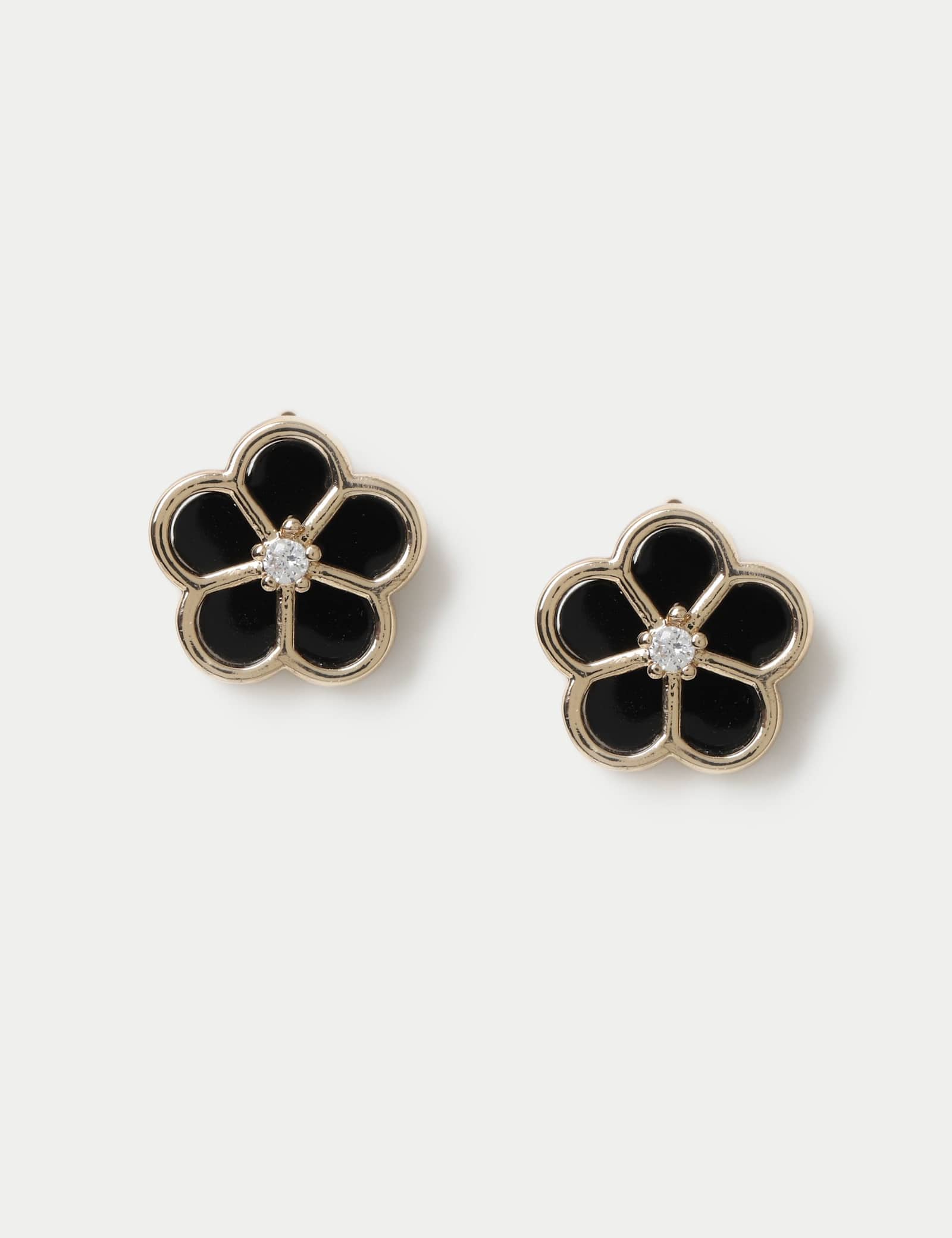 Black Enamel Flower Earrings - image 1