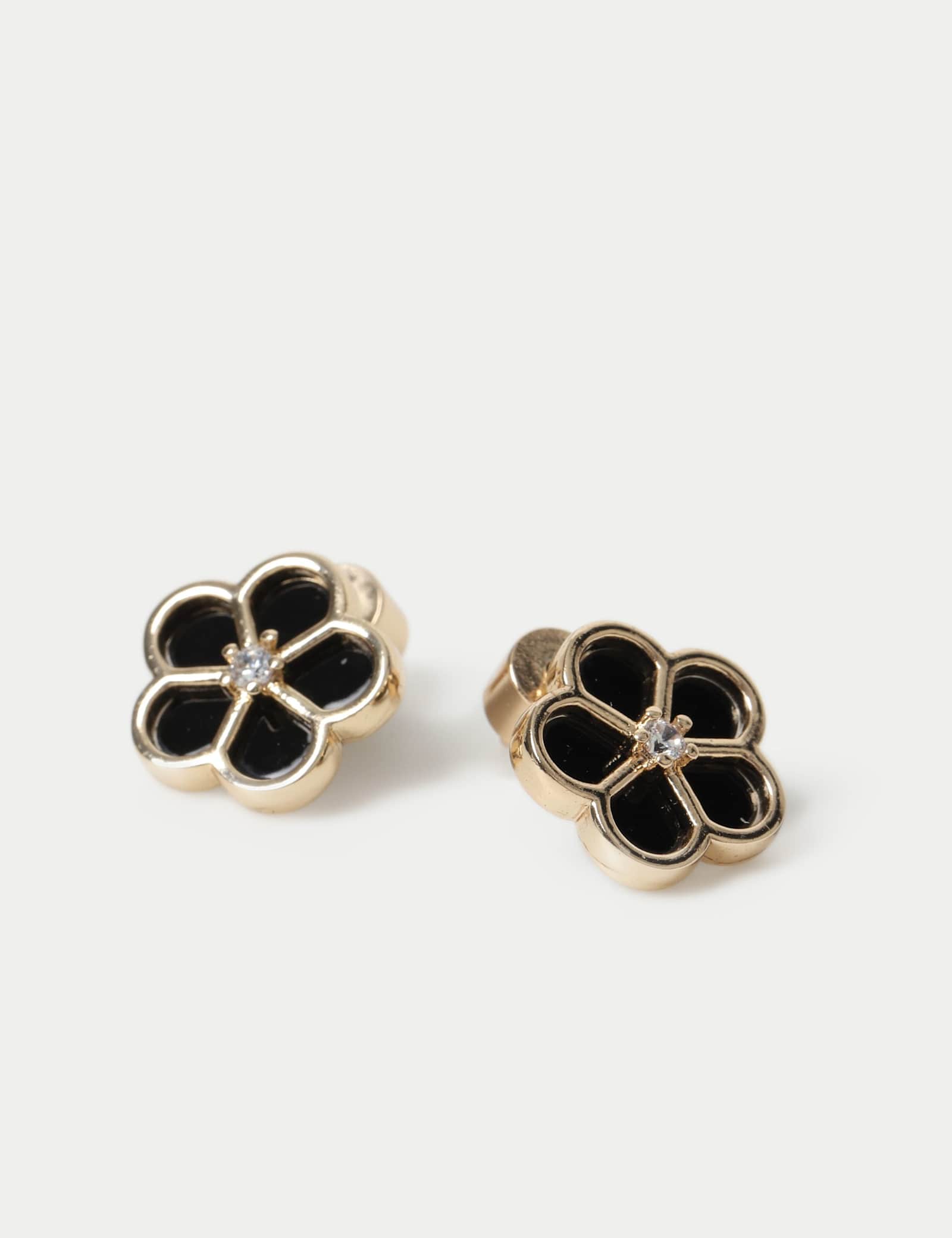 Black Enamel Flower Earrings - image 2