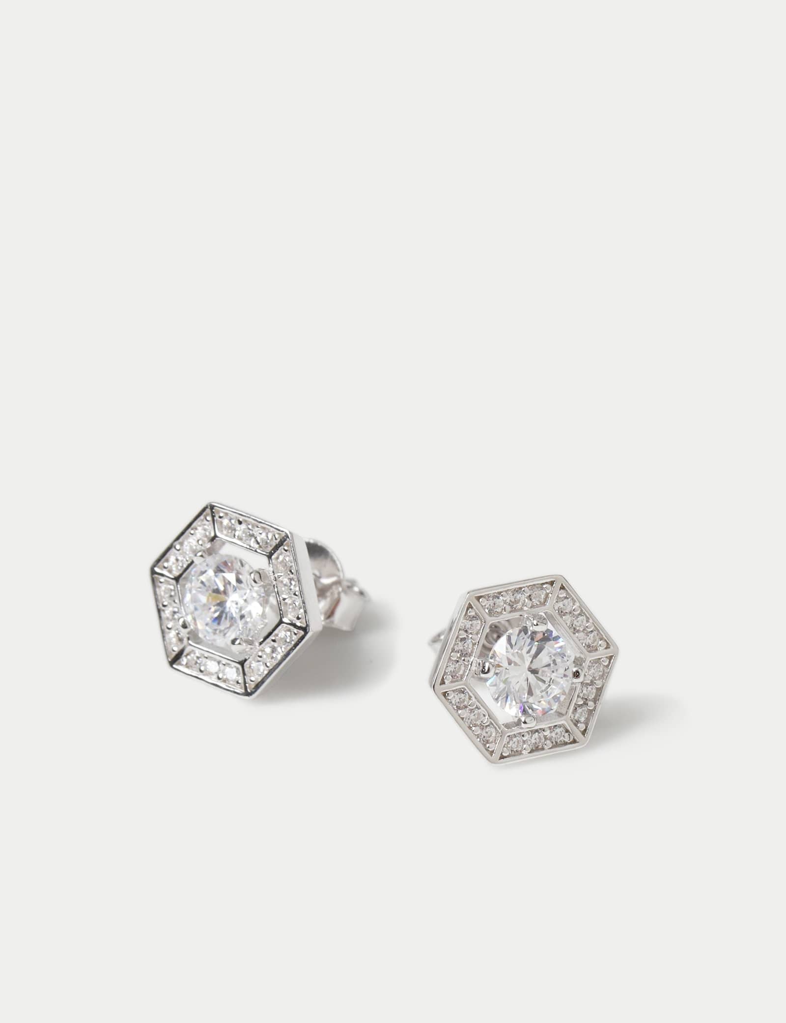 Sterling Silver Hexagon Stud Earrings - image 2