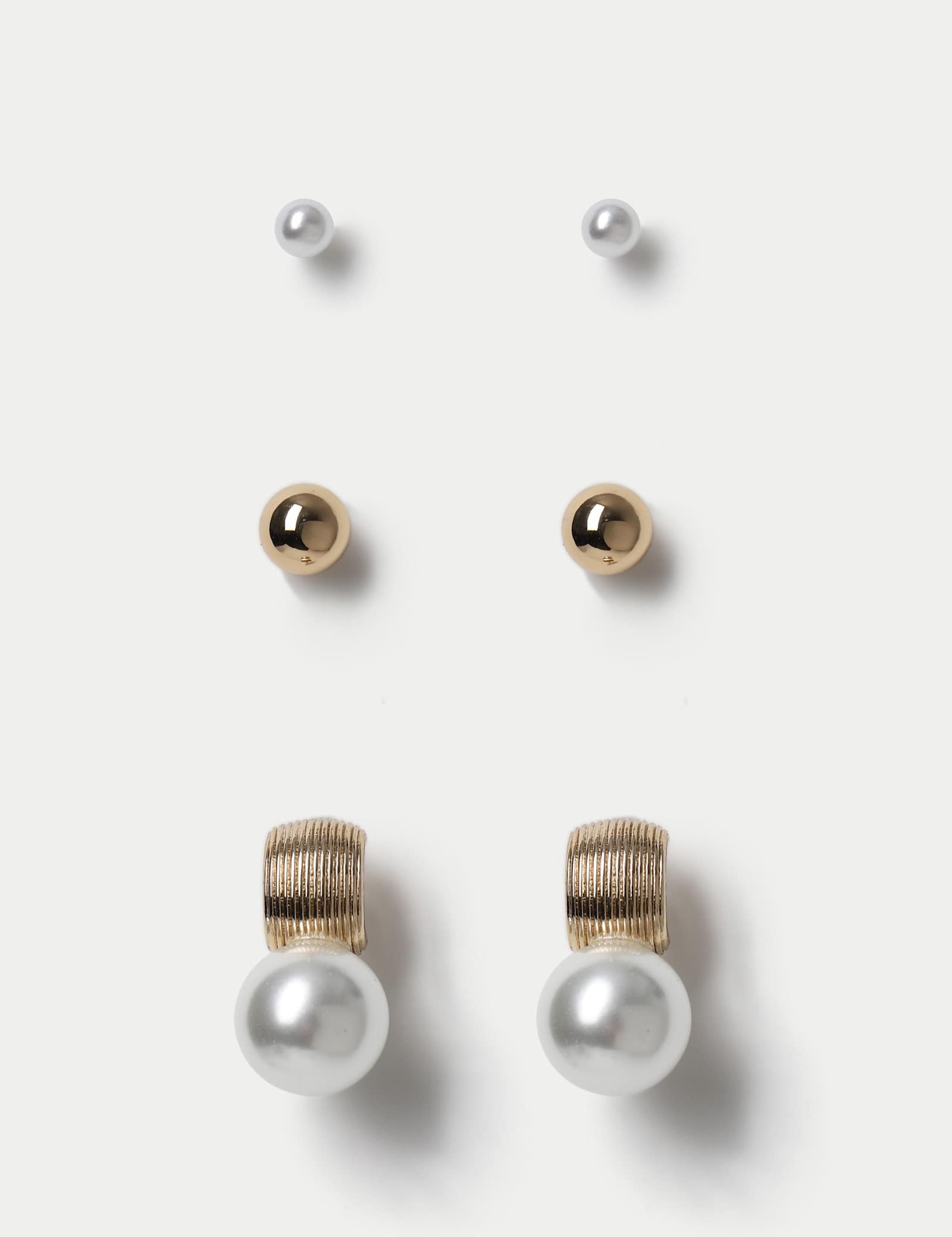 3 Pack Pearl Effect Stud Earrings - image 1
