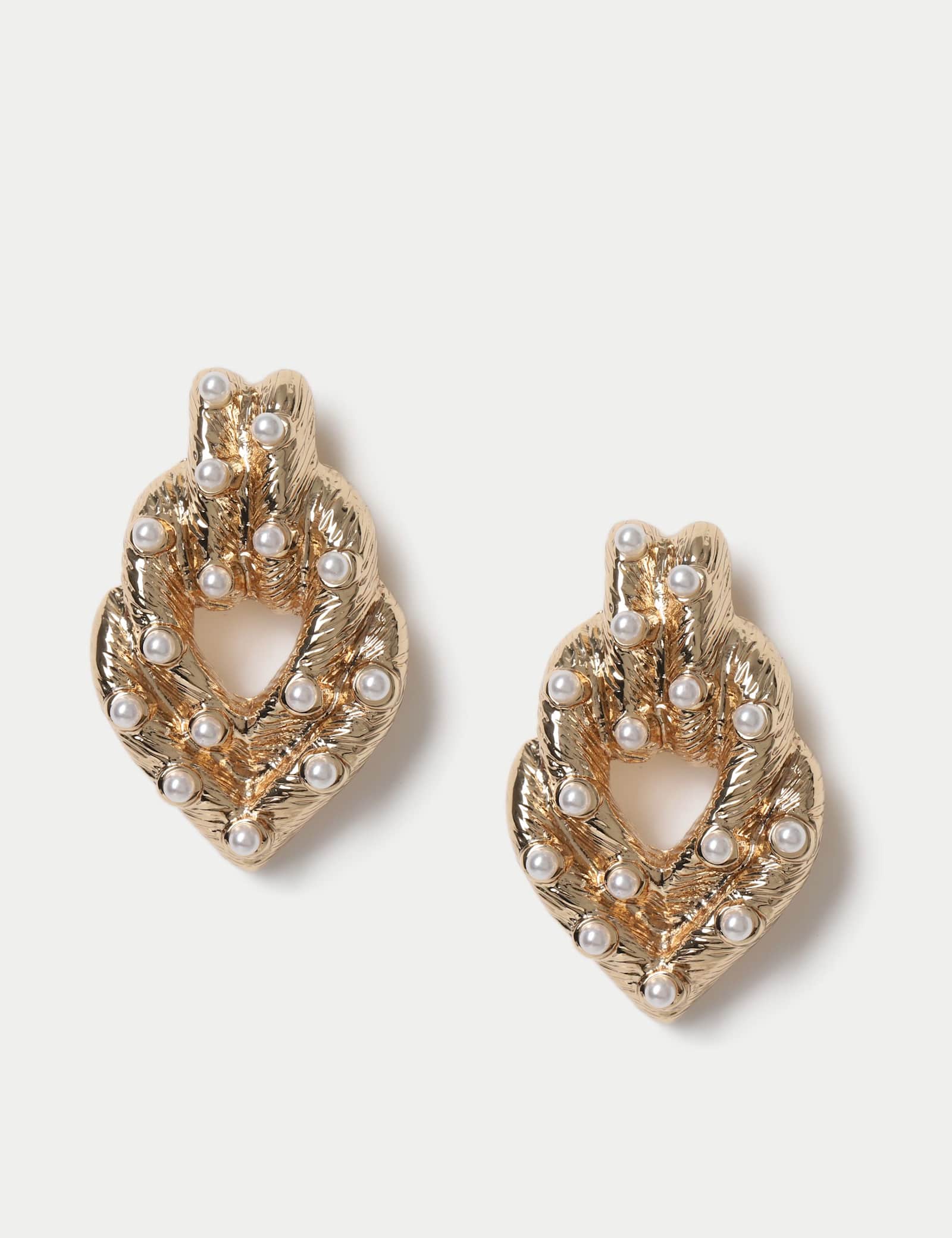 Double Pearl Heart Layered Drop Earrings - image 1