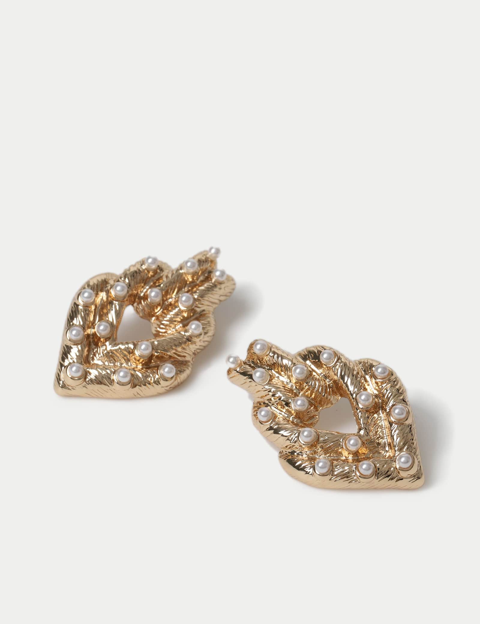 Double Pearl Heart Layered Drop Earrings - image 2