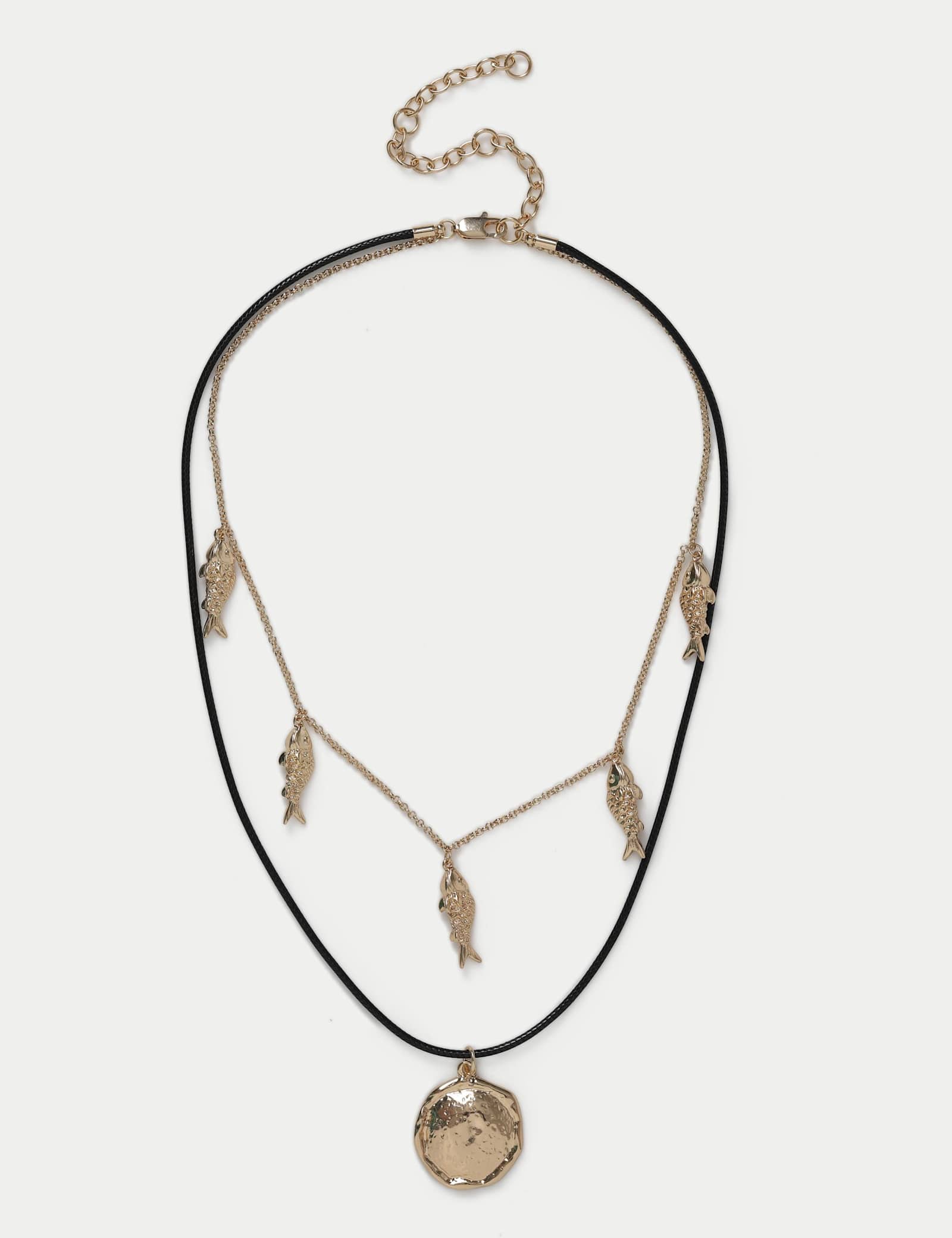 Multirow Fish And Disc Necklace - image 1