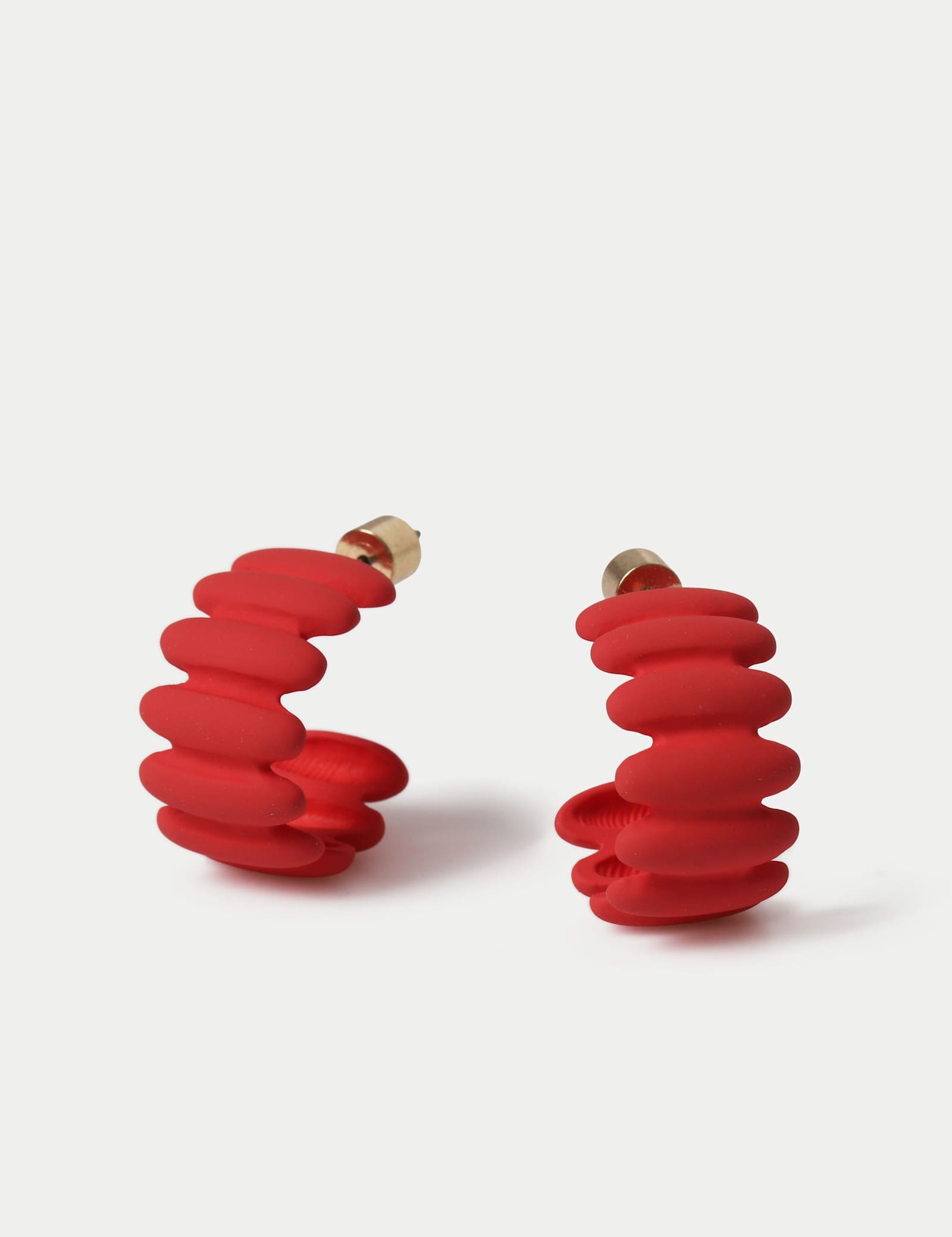Powder Coat Ridge Hoop Earrings Red - image 1