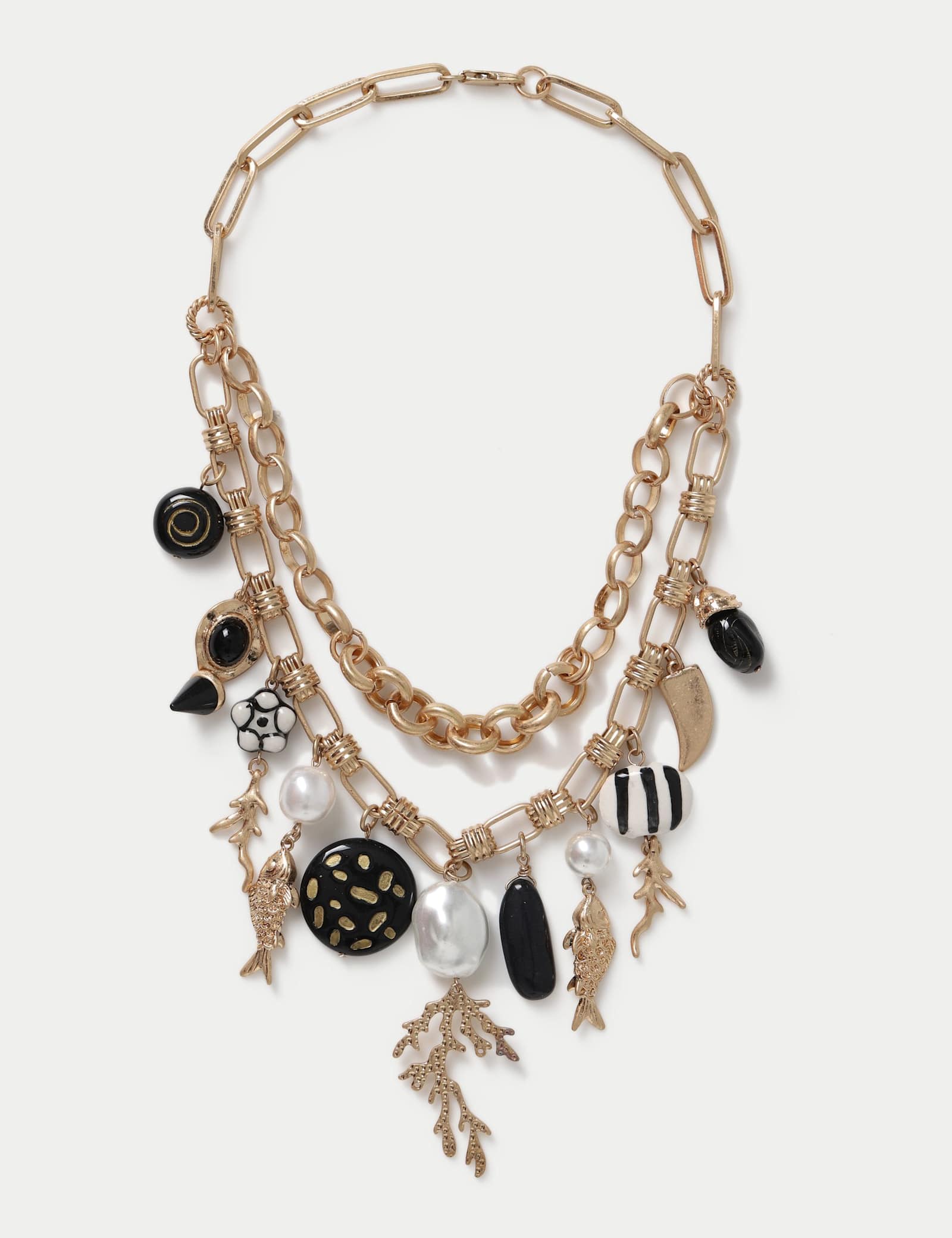 Multi Row Shell Pearl Charm Necklace - image 1